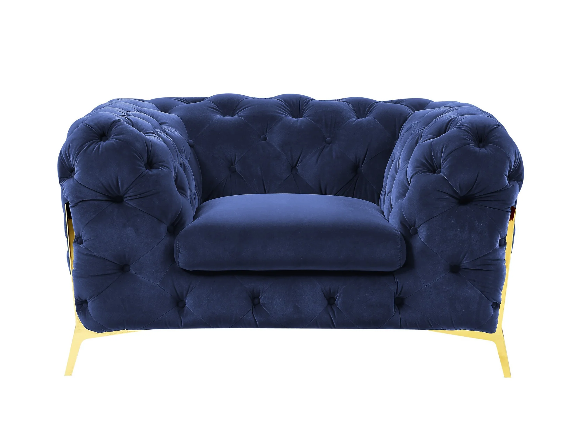50" Blue Tufted Velvet And Gold Solid Color Lounge Chair By Homeroots - Image 3