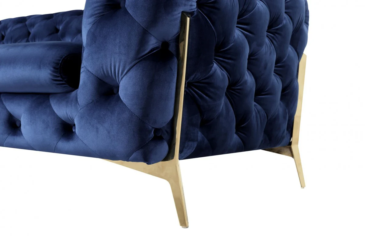 50" Blue Tufted Velvet And Gold Solid Color Lounge Chair By Homeroots - Image 5