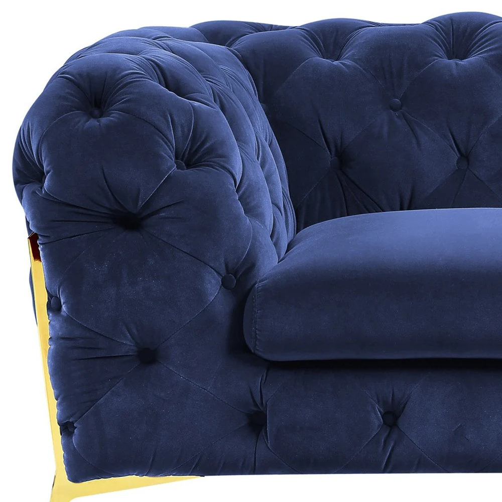 50" Blue Tufted Velvet And Gold Solid Color Lounge Chair By Homeroots - Image 6