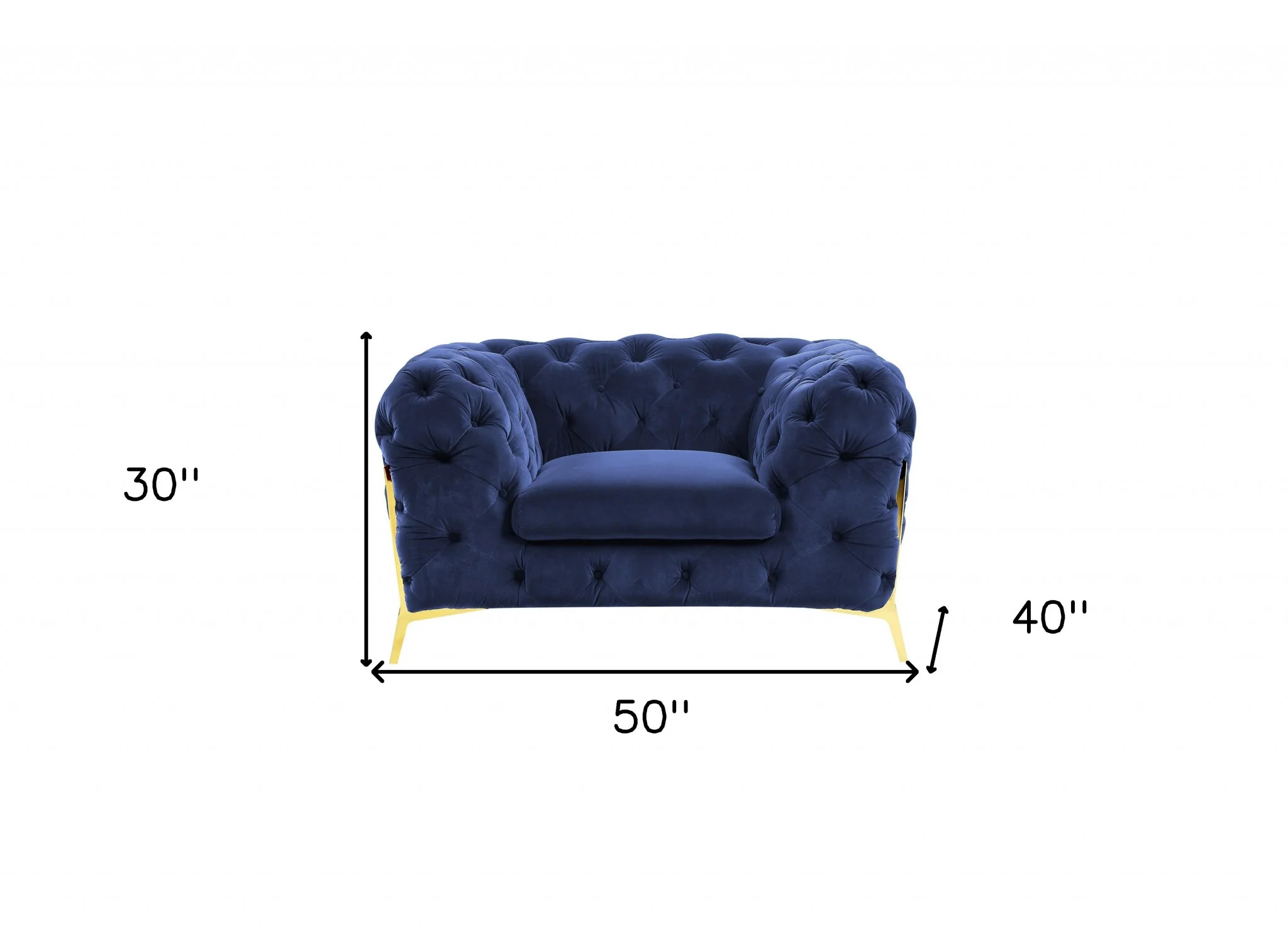 50" Blue Tufted Velvet And Gold Solid Color Lounge Chair By Homeroots - Image 7