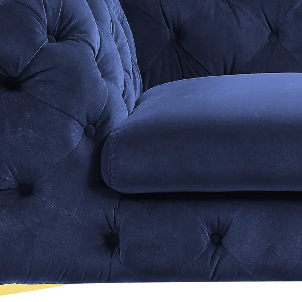 50" Blue Tufted Velvet And Gold Solid Color Lounge Chair By Homeroots - Image 8