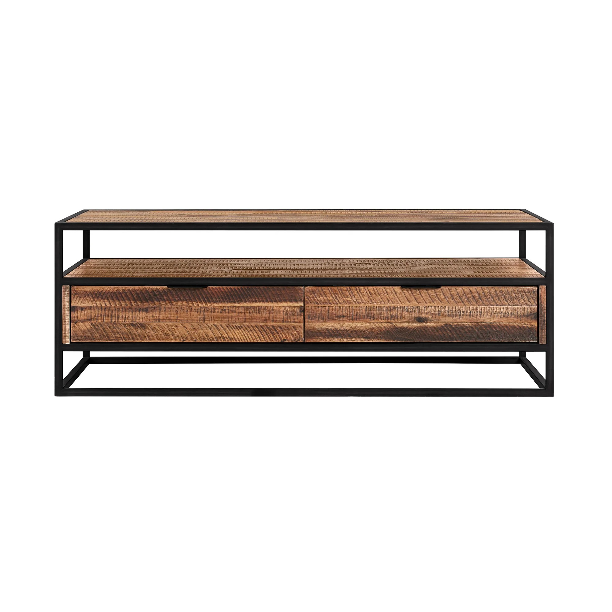 50" Brown And Black Solid Wood Rectangular Coffee Table With Shelf By Homeroots - Image 2