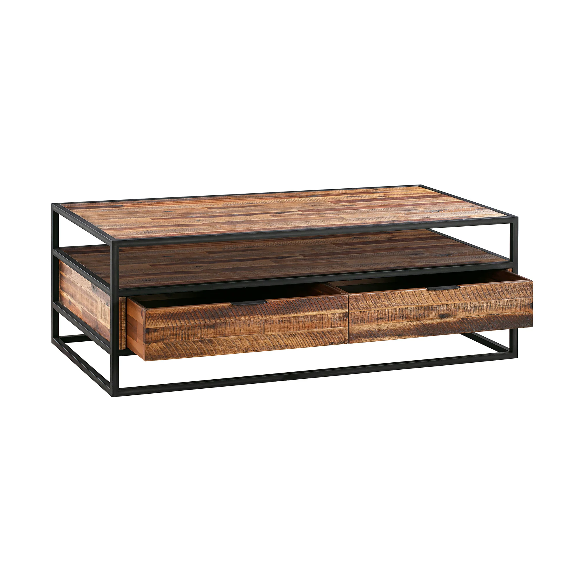 50" Brown And Black Solid Wood Rectangular Coffee Table With Shelf By Homeroots - Image 3