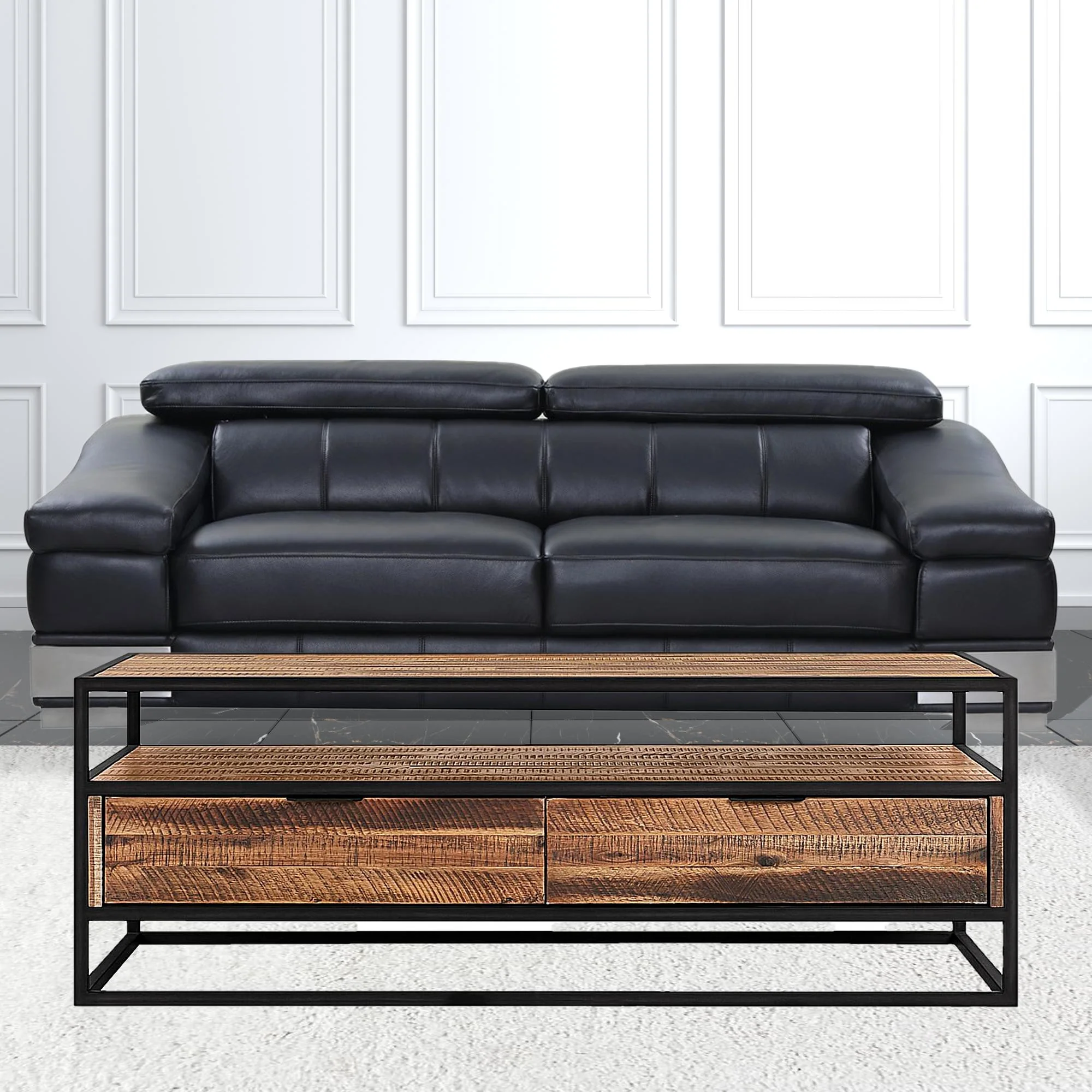 50" Brown And Black Solid Wood Rectangular Coffee Table With Shelf By Homeroots - Image 5