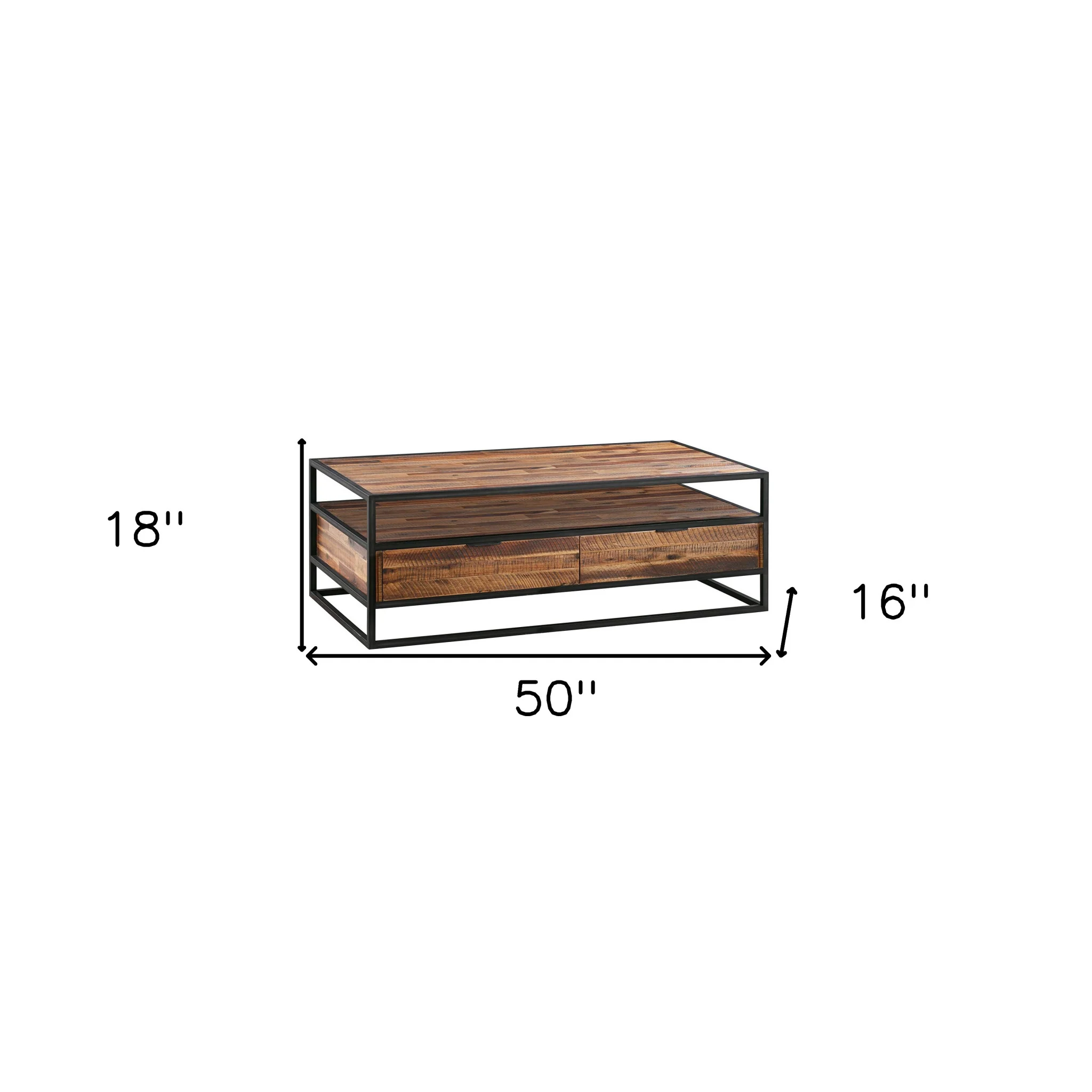 50" Brown And Black Solid Wood Rectangular Coffee Table With Shelf By Homeroots - Image 6