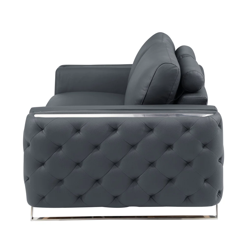 50" Dark Gray and Silver Faux Leather Tufted Arm Chair By Homeroots - Image 5