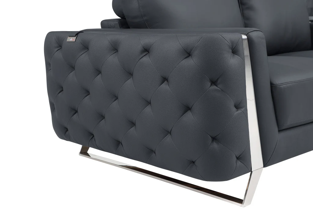 50" Dark Gray and Silver Faux Leather Tufted Arm Chair By Homeroots - Image 7