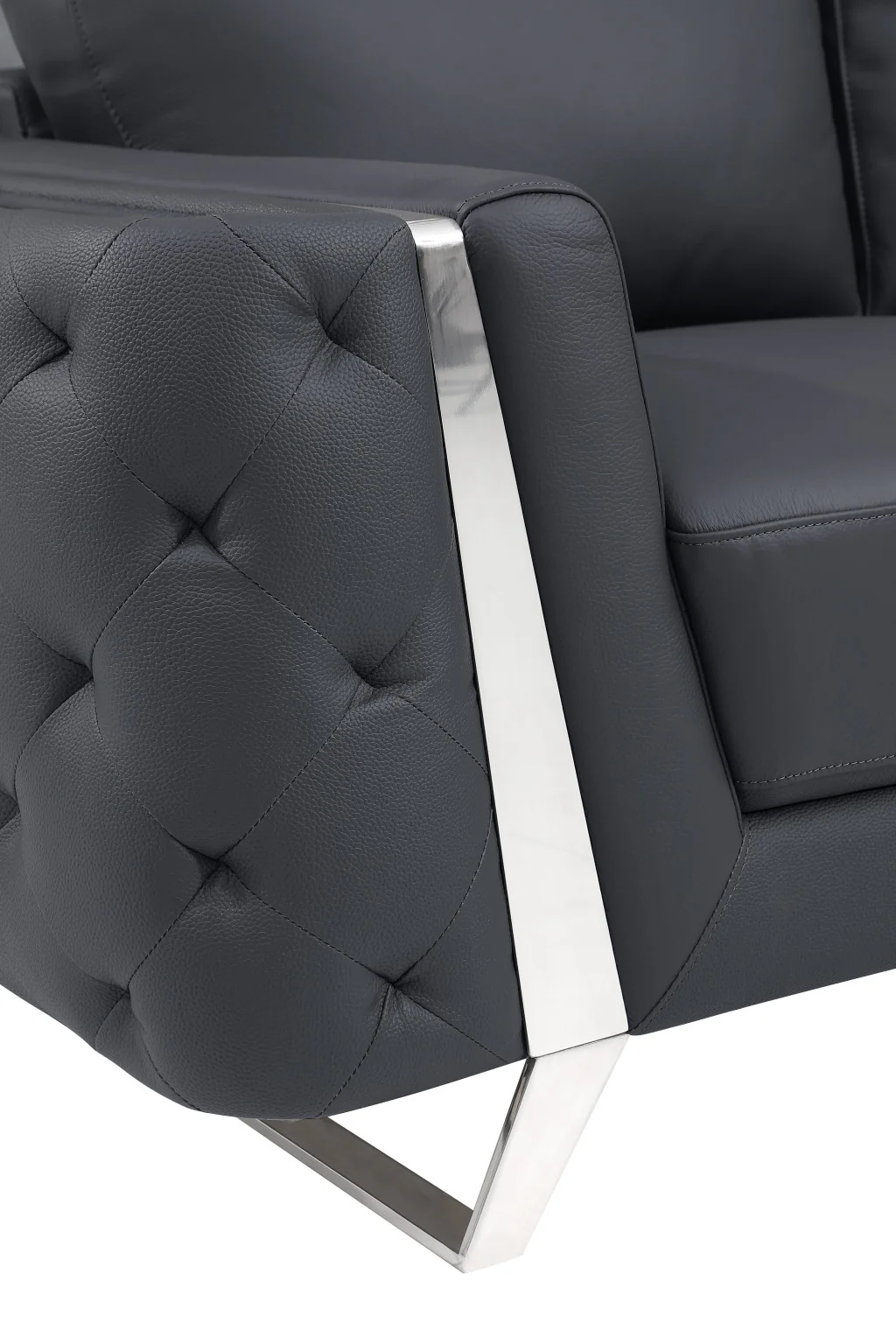 50" Dark Gray and Silver Faux Leather Tufted Arm Chair By Homeroots - Image 9