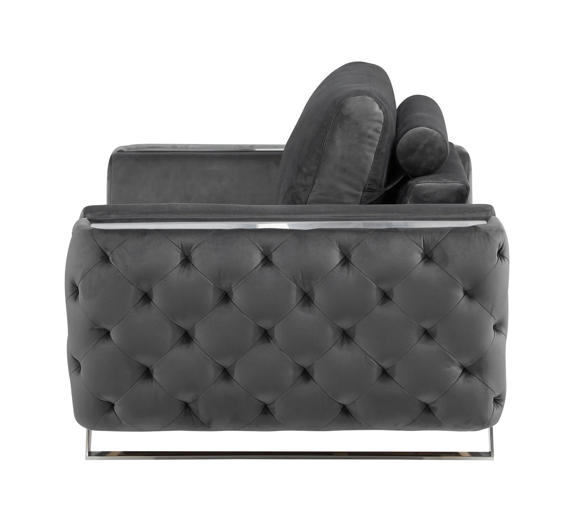 50" Dark Gray and Silver Velvet Tufted Arm Chair By Homeroots - Image 5
