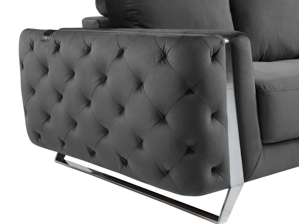 50" Dark Gray and Silver Velvet Tufted Arm Chair By Homeroots - Image 8