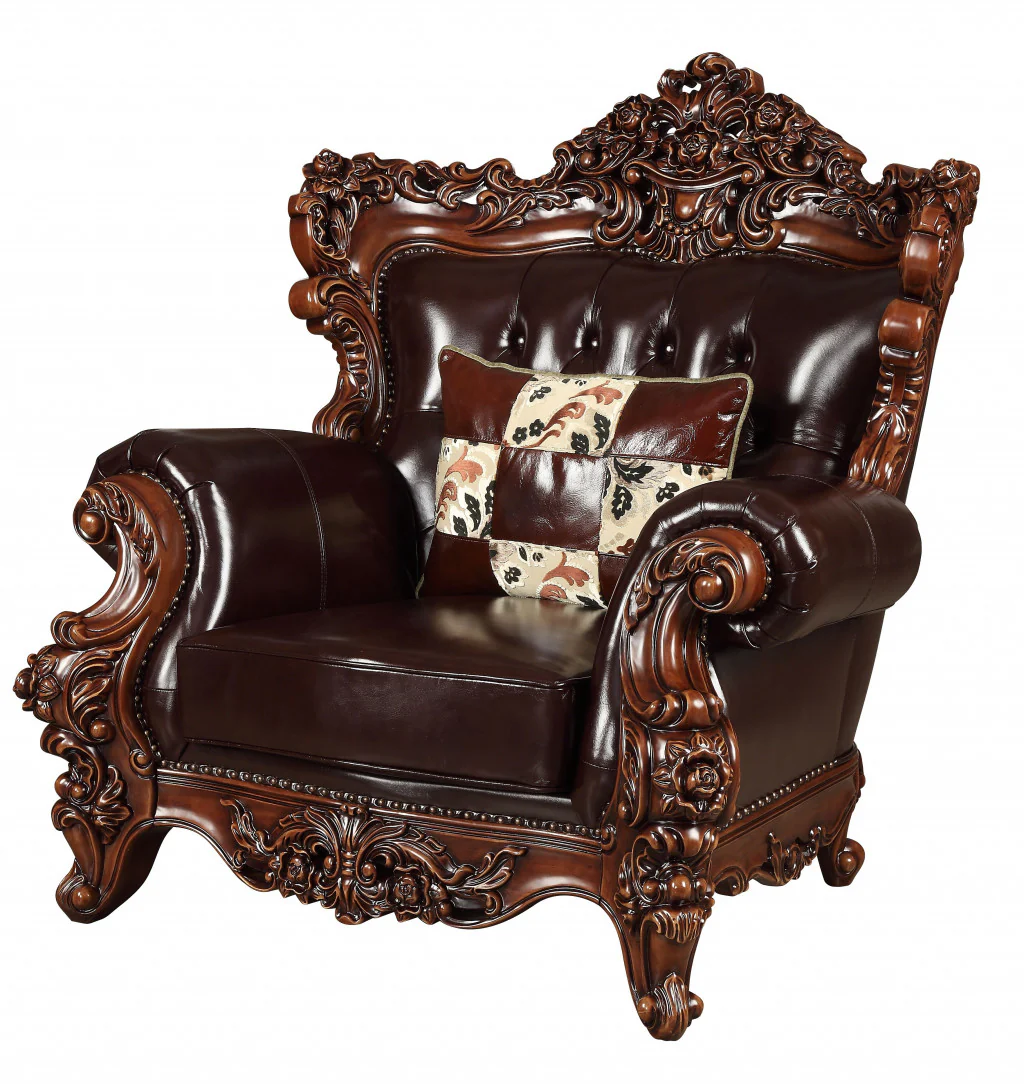 50" Espresso Faux Leather Tufted Wingback Chair By Homeroots - Image 2