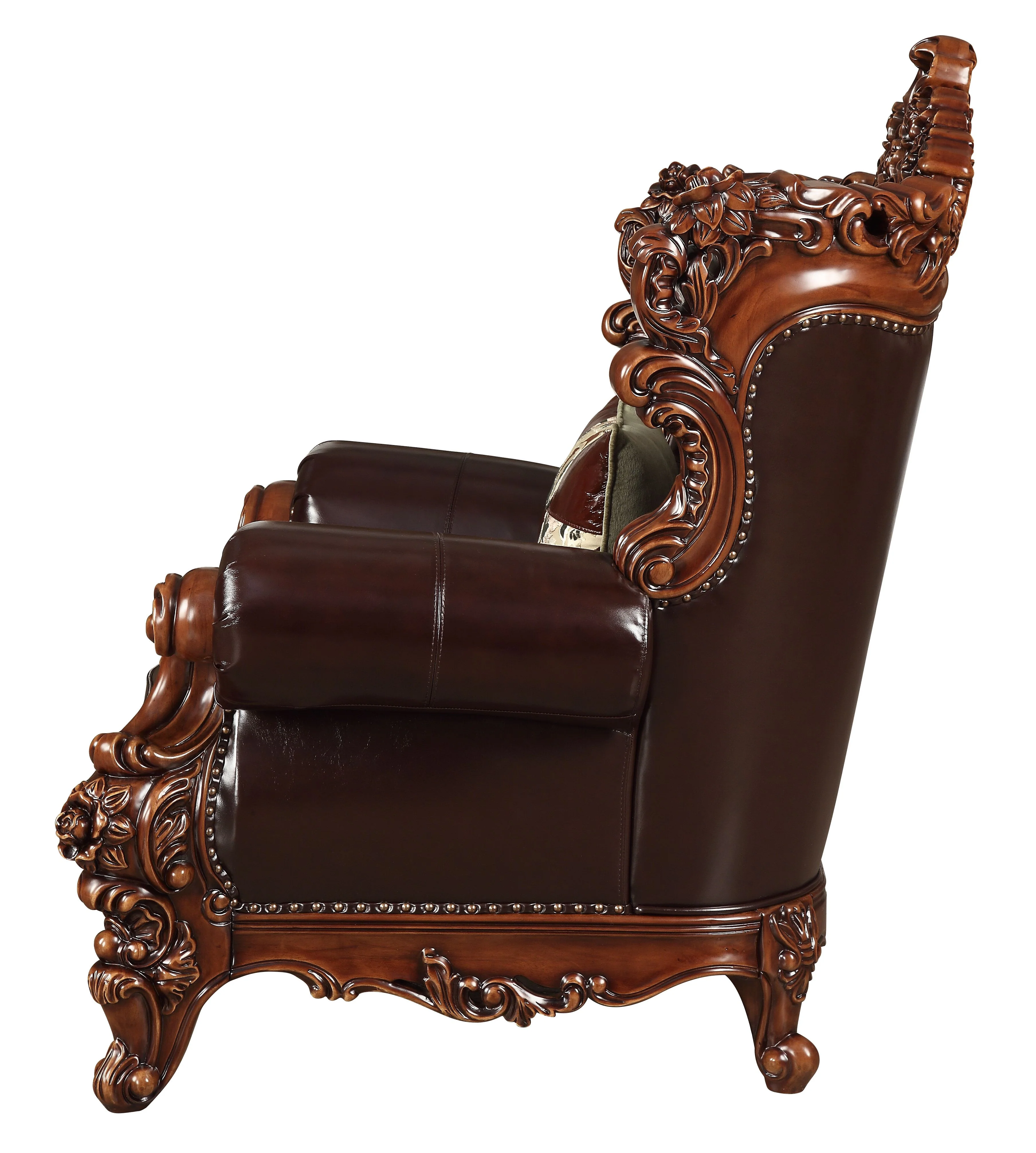 50" Espresso Faux Leather Tufted Wingback Chair By Homeroots - Image 3