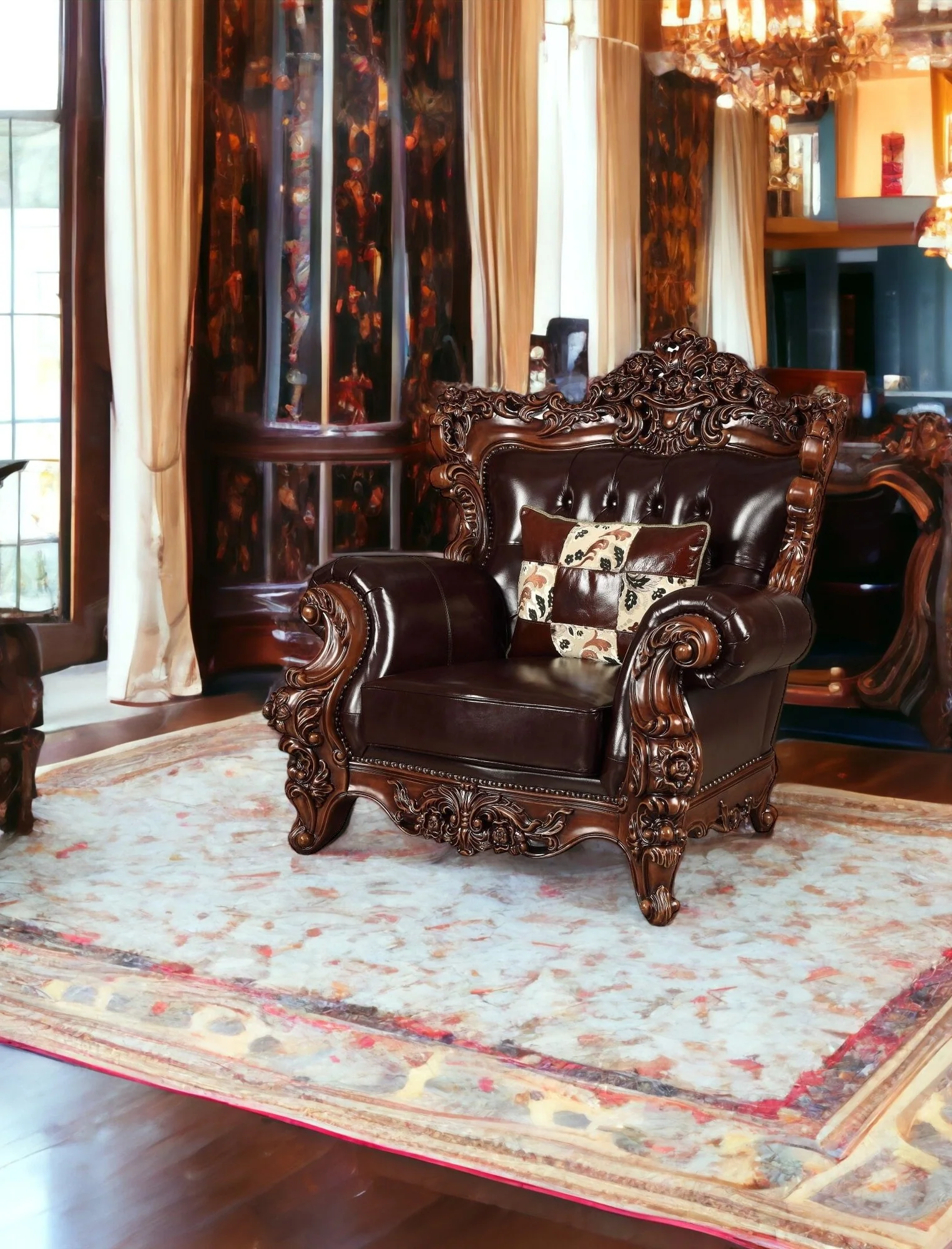 50" Espresso Faux Leather Tufted Wingback Chair By Homeroots - Image 5