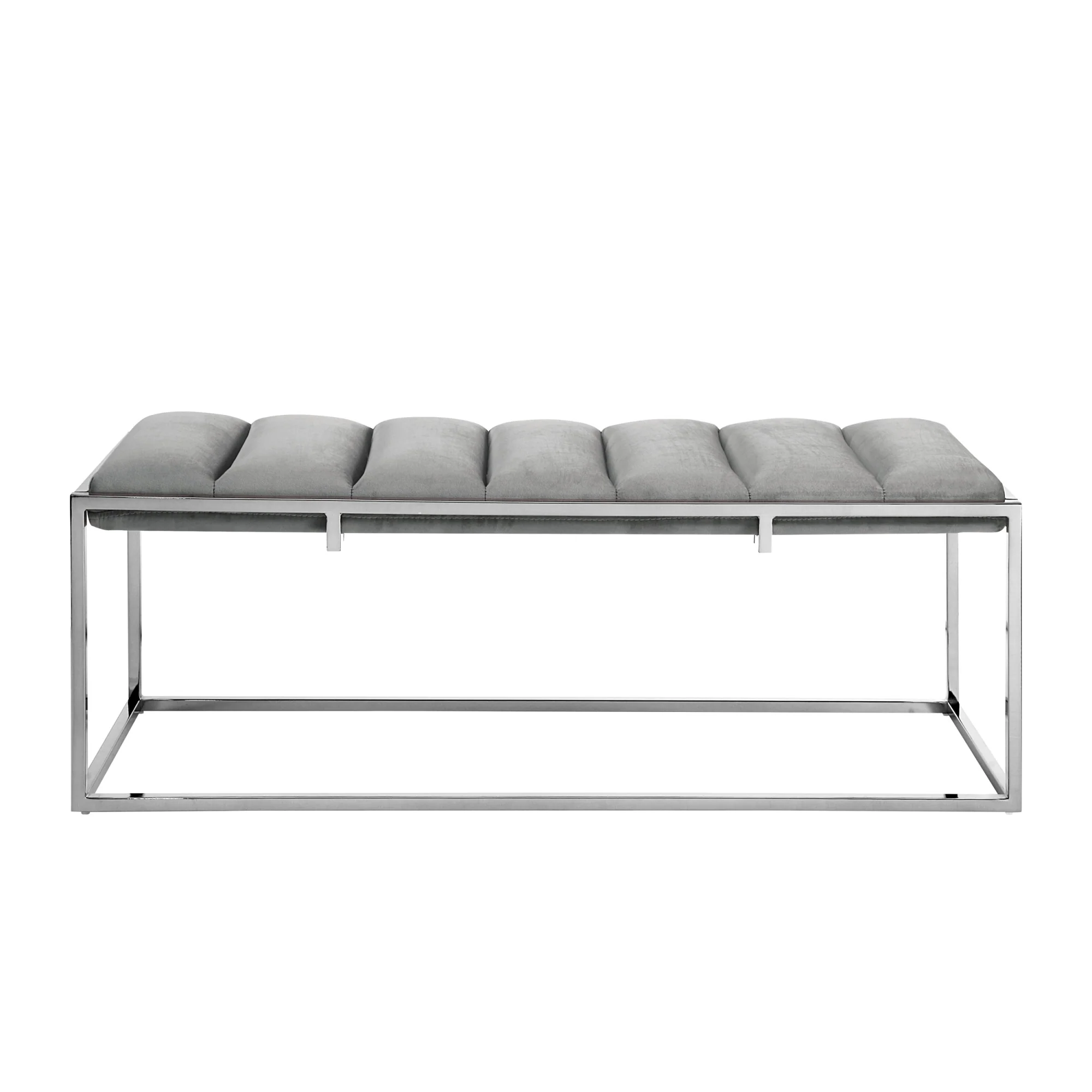 50" Gray And Silver Upholstered Velvet Bench By Homeroots - Image 2