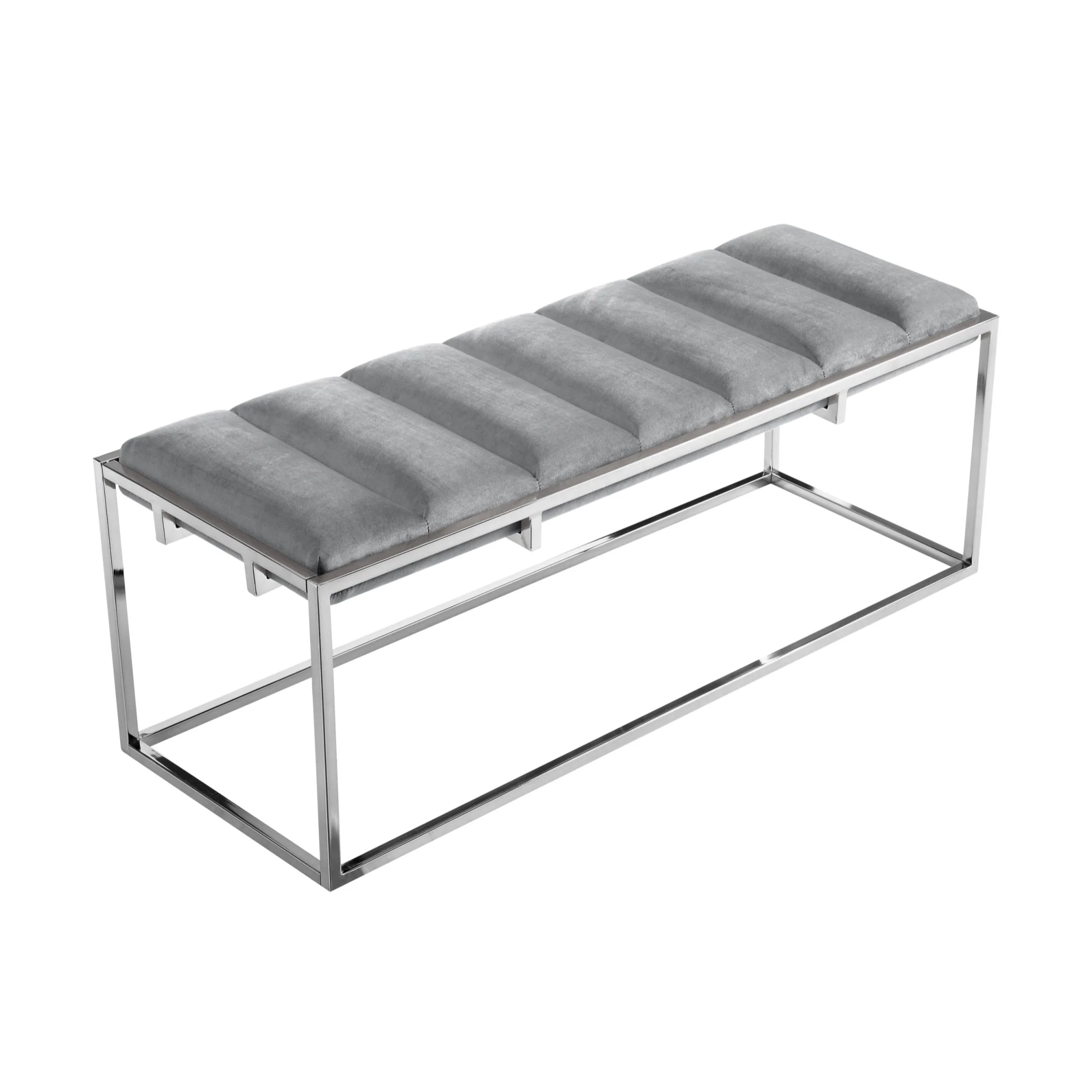 50" Gray And Silver Upholstered Velvet Bench By Homeroots - Image 3