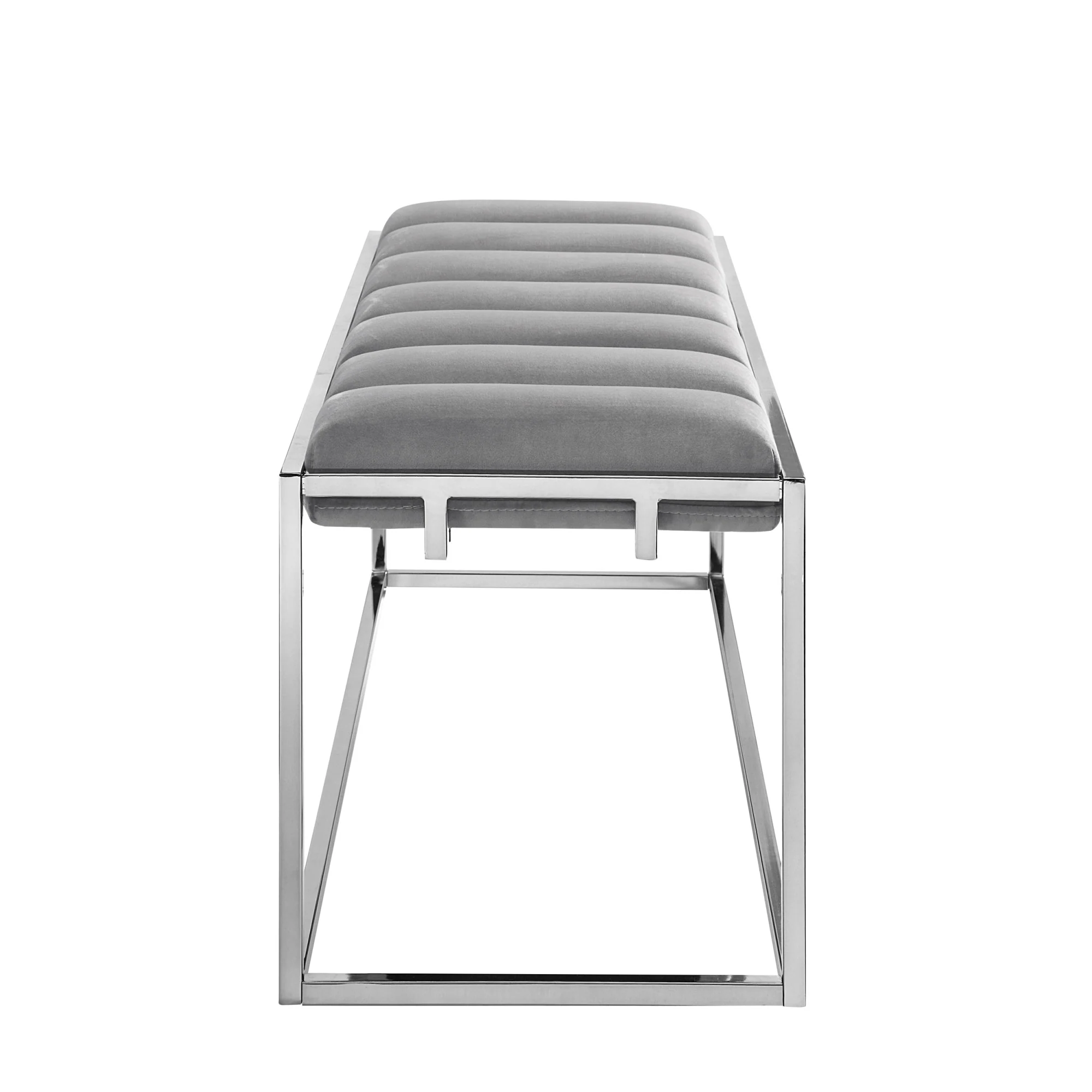 50" Gray And Silver Upholstered Velvet Bench By Homeroots - Image 4