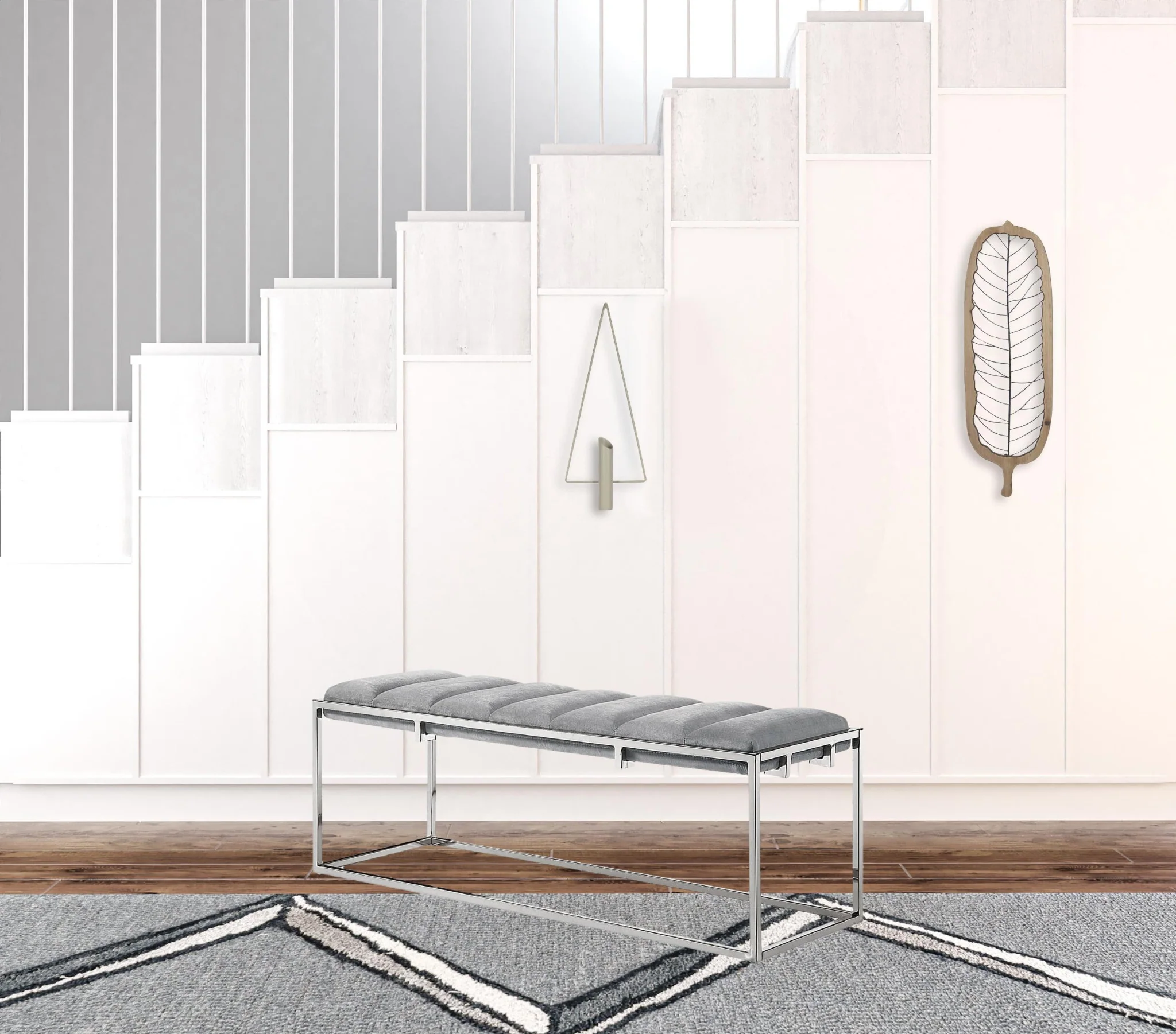 50" Gray And Silver Upholstered Velvet Bench By Homeroots - Image 5