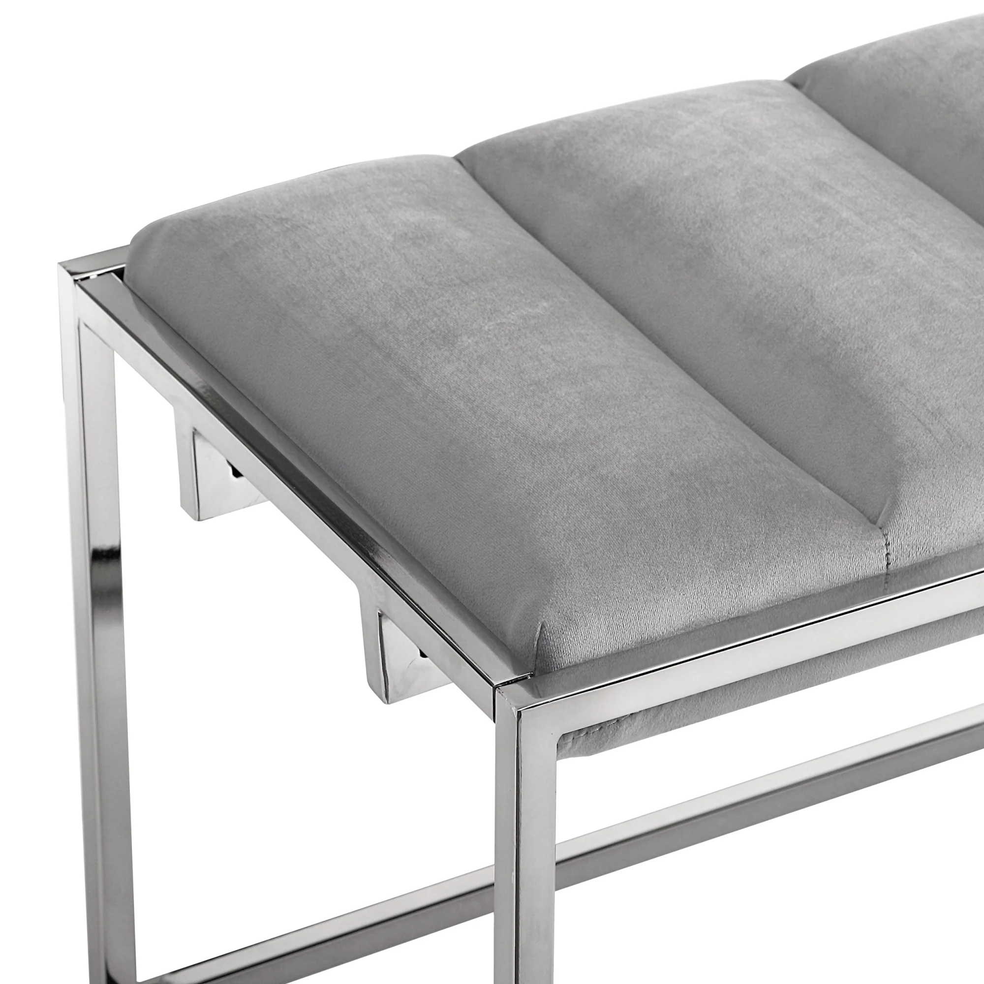 50" Gray And Silver Upholstered Velvet Bench By Homeroots - Image 6