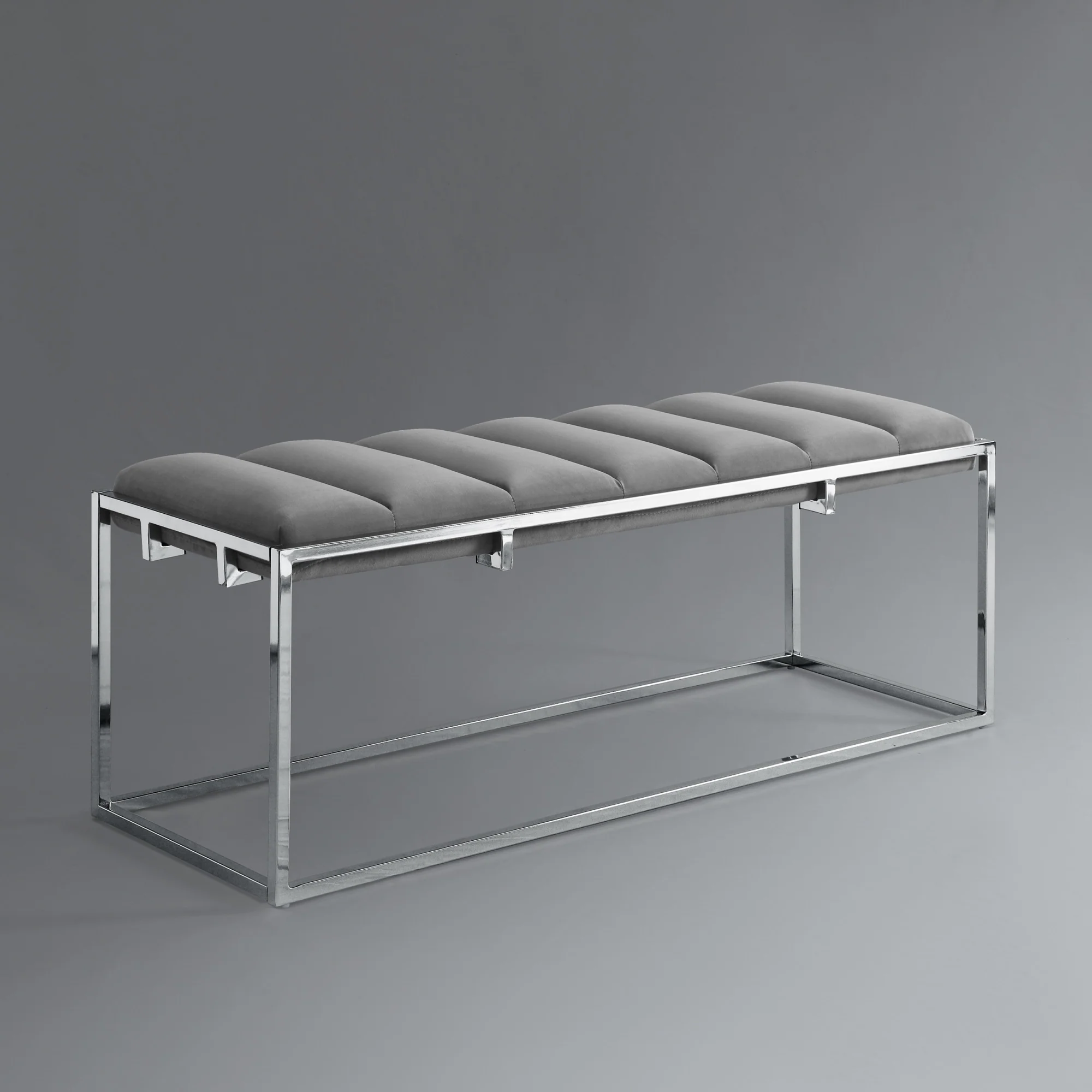 50" Gray And Silver Upholstered Velvet Bench By Homeroots - Image 7