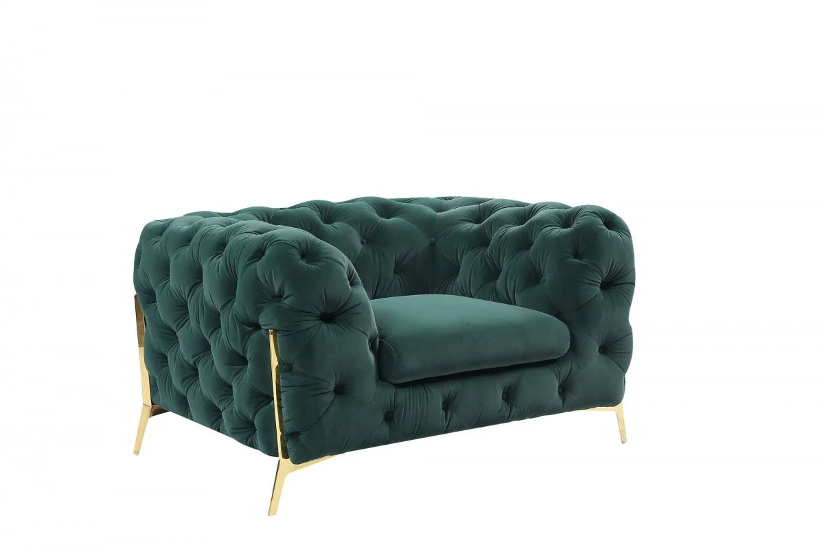 50" Green Tufted Velvet And Gold Solid Color Lounge Chair By Homeroots - Image 2