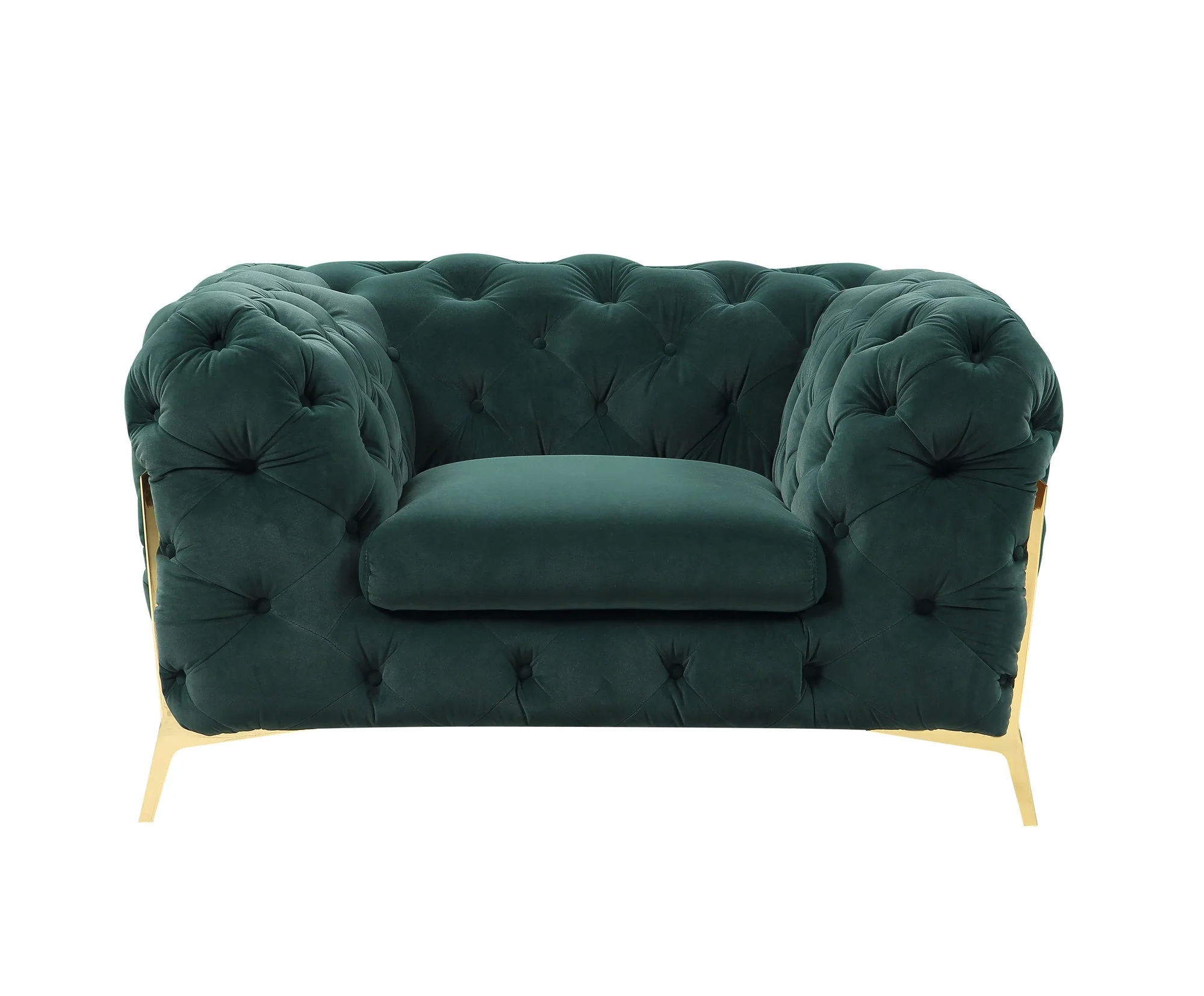 50" Green Tufted Velvet And Gold Solid Color Lounge Chair By Homeroots - Image 3