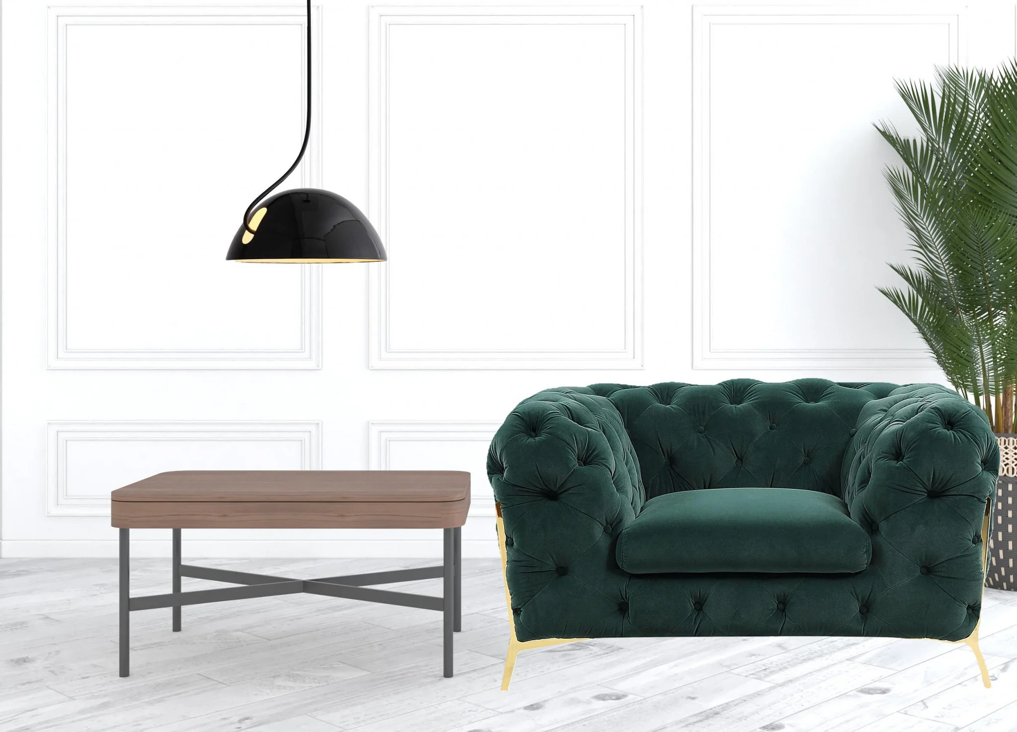 50" Green Tufted Velvet And Gold Solid Color Lounge Chair By Homeroots - Image 4
