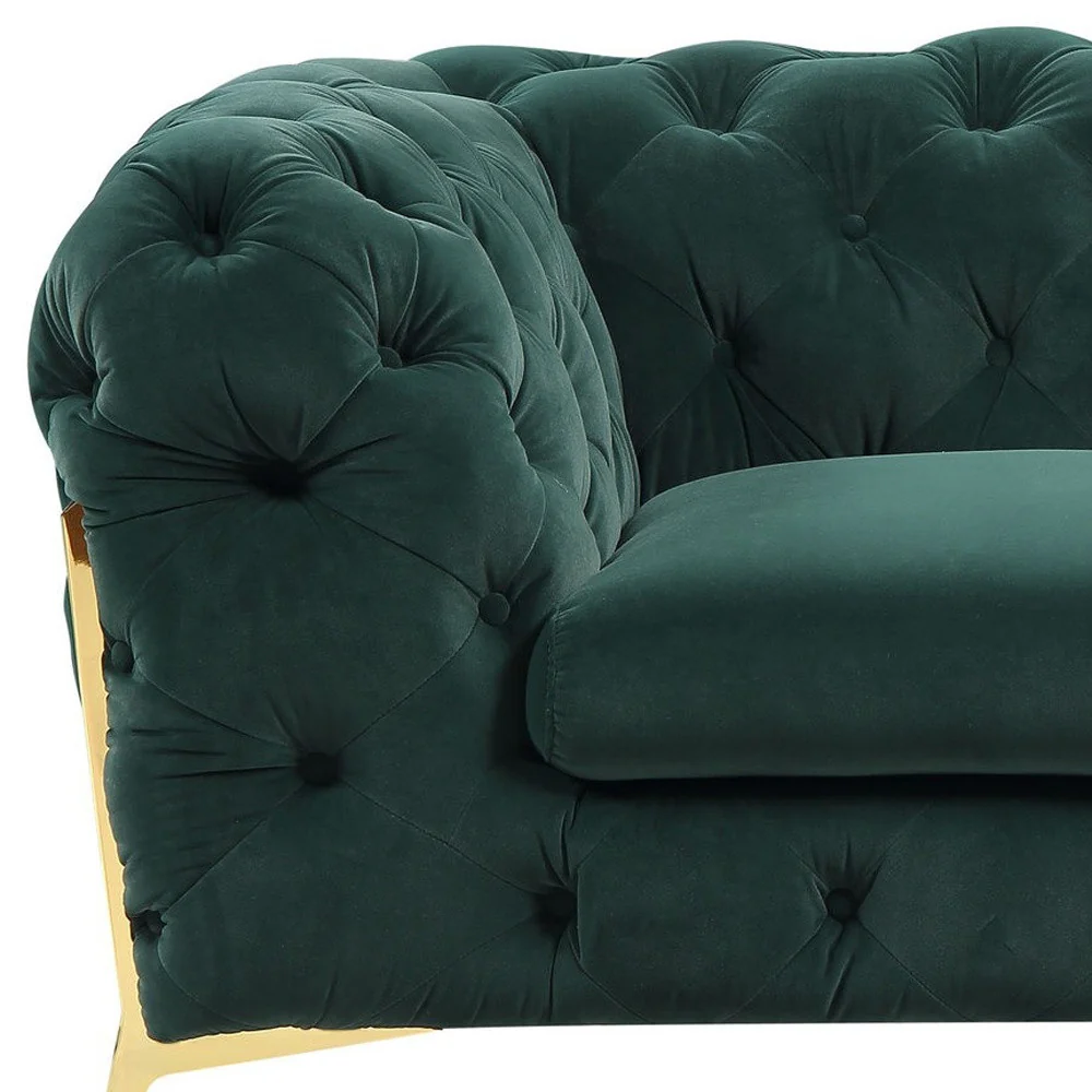 50" Green Tufted Velvet And Gold Solid Color Lounge Chair By Homeroots - Image 6