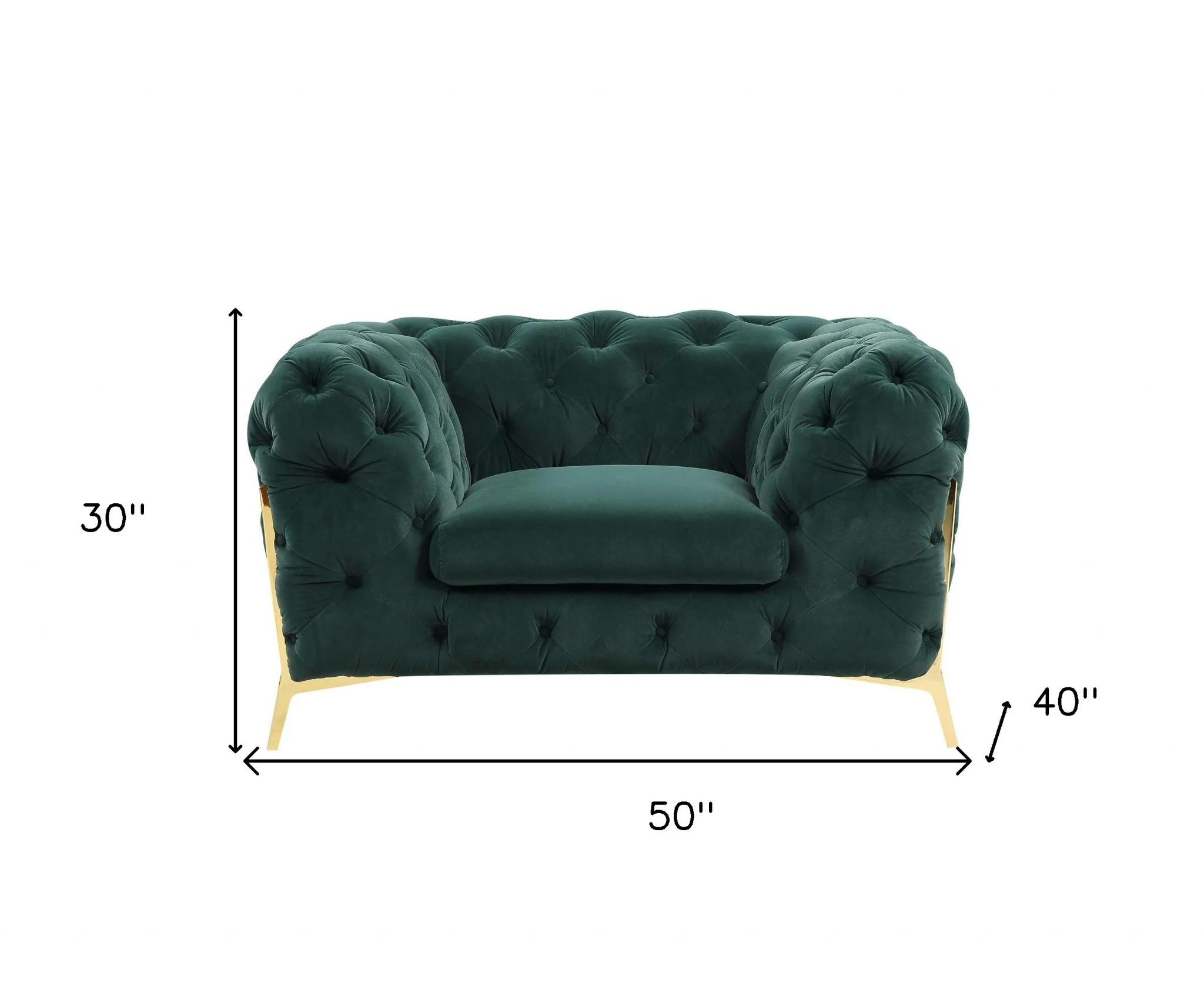 50" Green Tufted Velvet And Gold Solid Color Lounge Chair By Homeroots - Image 7