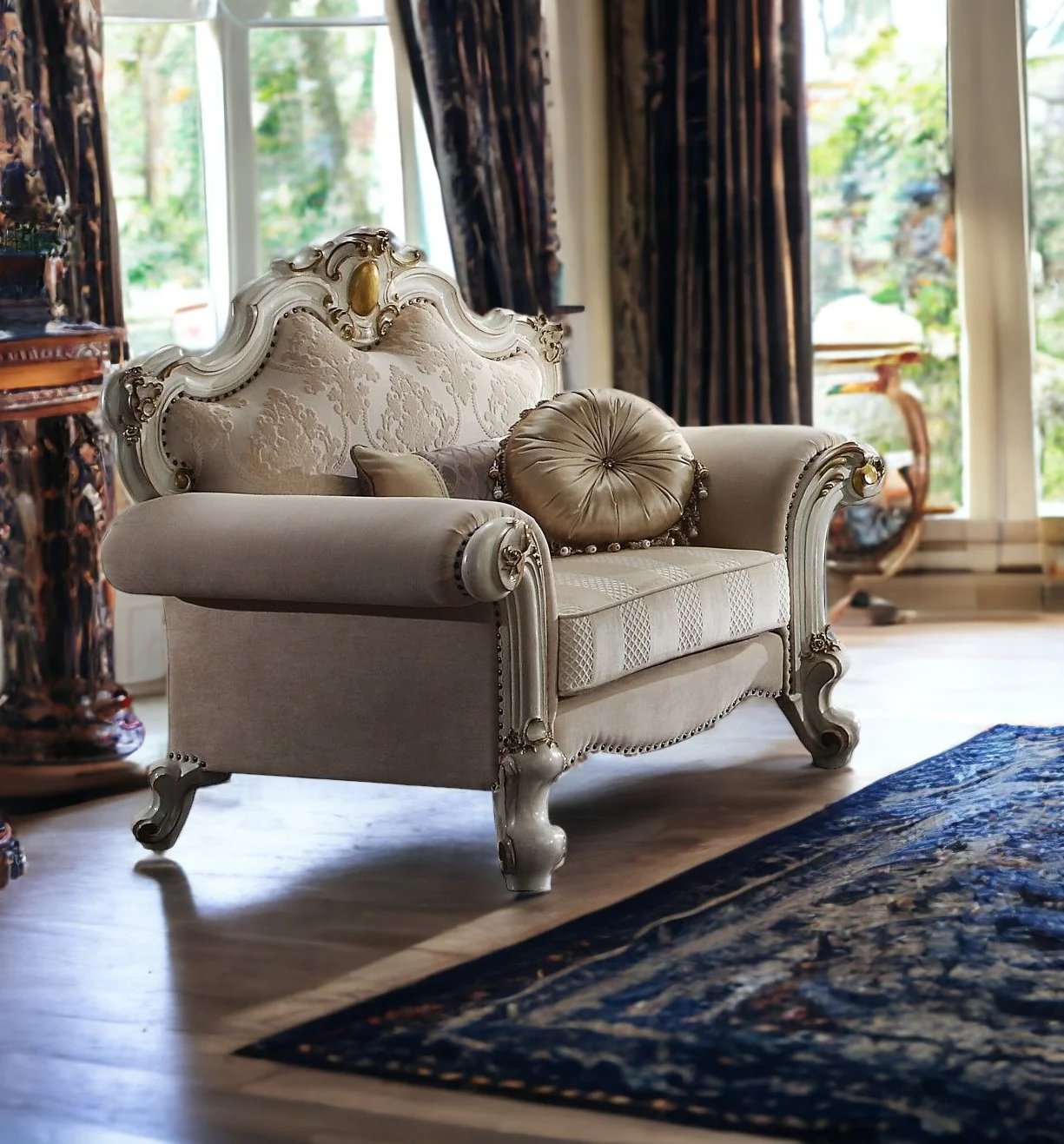 50" Pearl Fabric Damask Arm Chair By Homeroots - Image 2