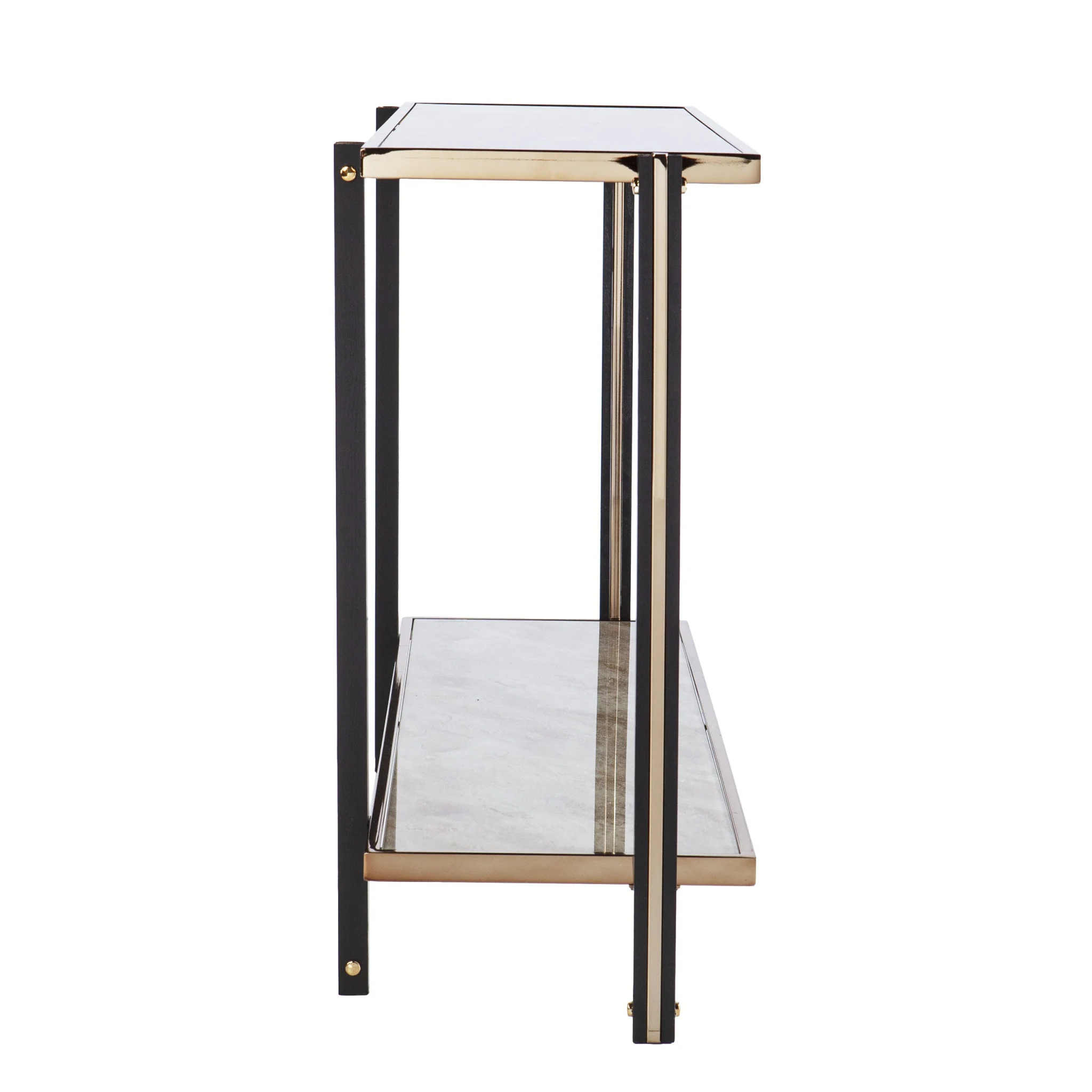 50" Smoky Black and Champagne Glass Mirrored Floor Shelf Console Table With Storage By Homeroots - Image 3