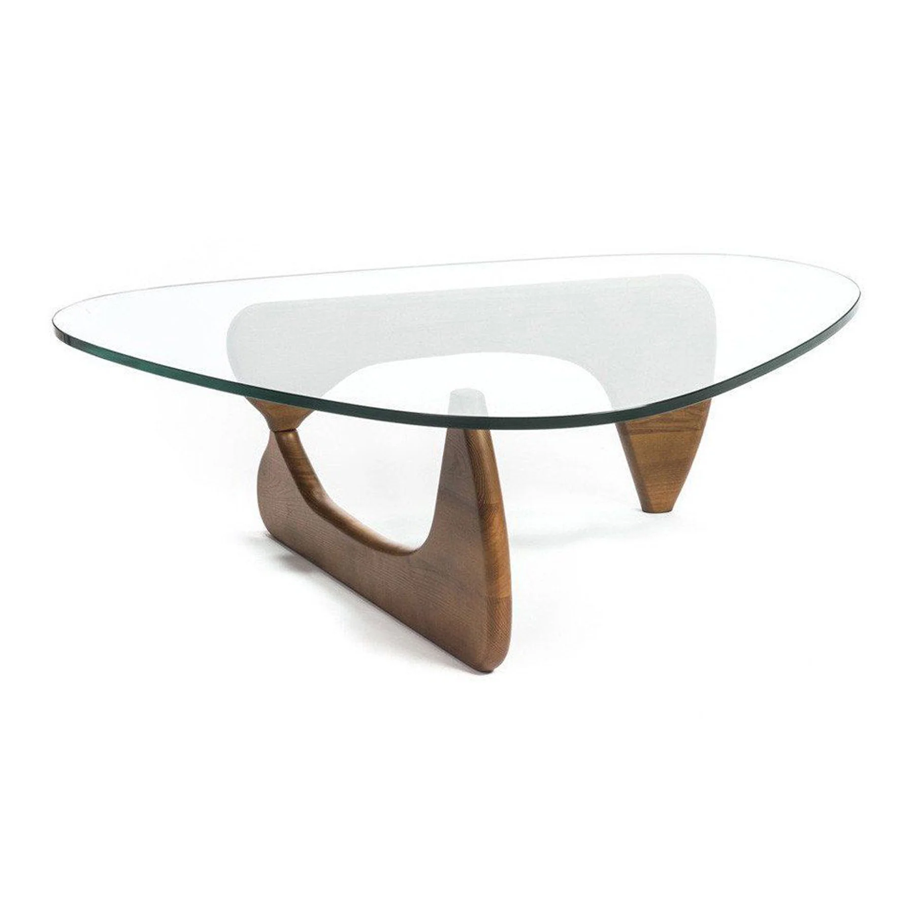 50" Walnut And Clear Glass Triangle Coffee Table By Homeroots - Image 3