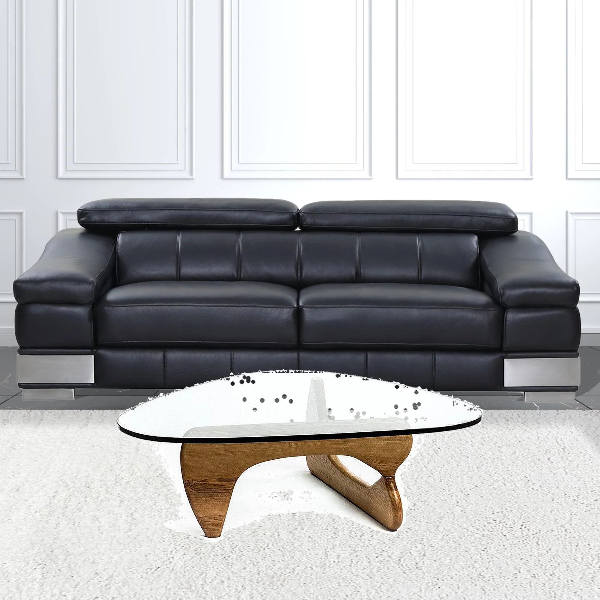 50" Walnut And Clear Glass Triangle Coffee Table By Homeroots - Image 5