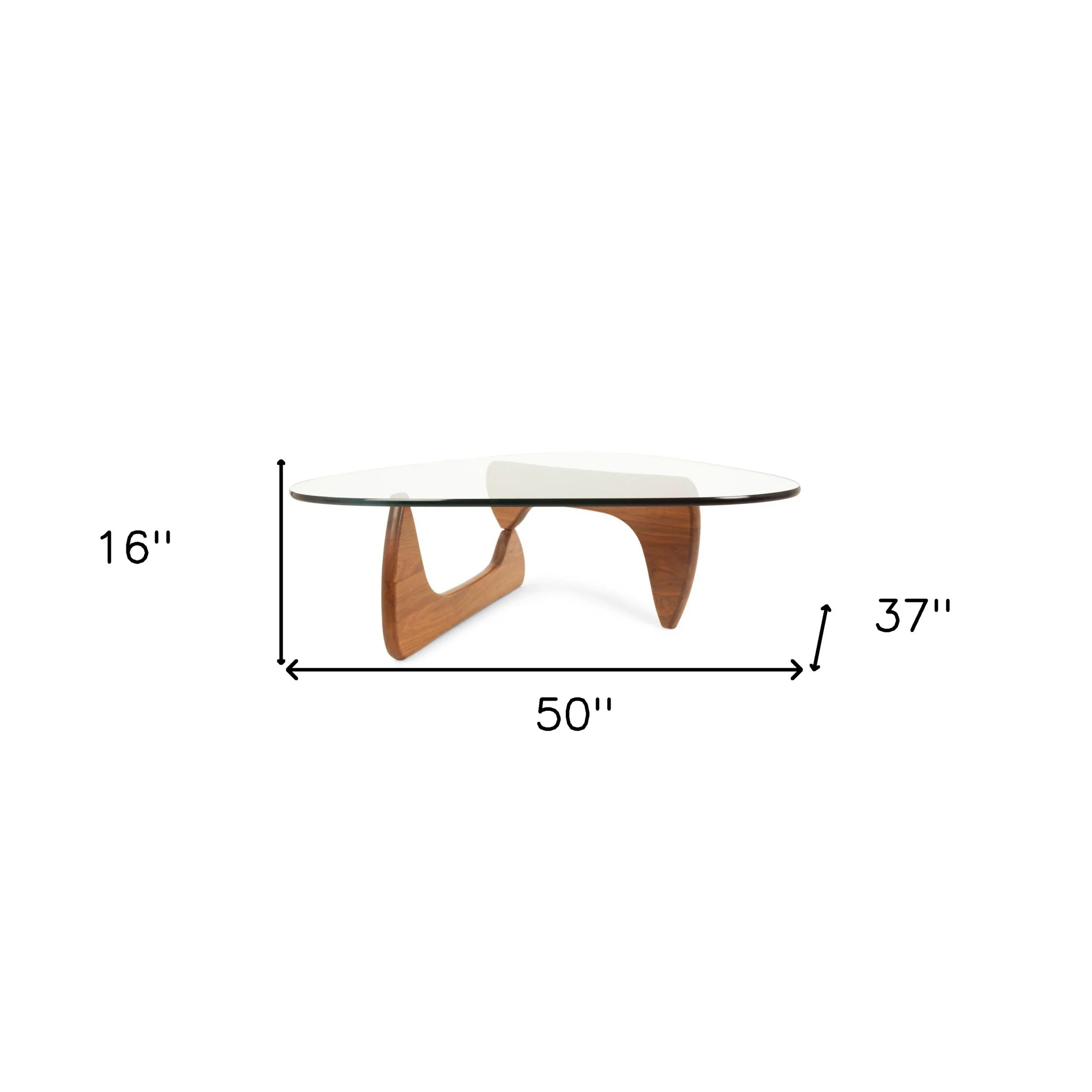 50" Walnut And Clear Glass Triangle Coffee Table By Homeroots - Image 6