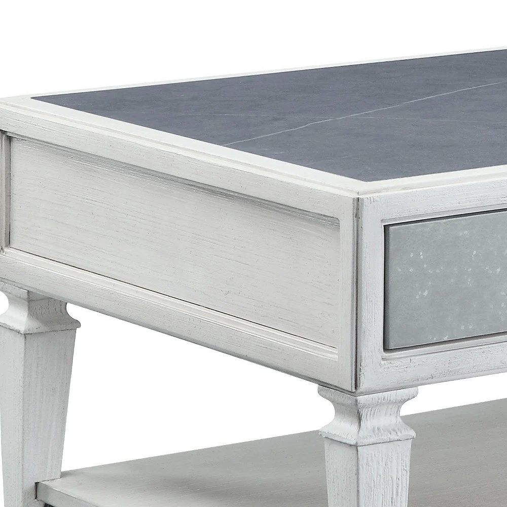 50" Weathered White And Rustic Gray Sintered Stone And Manufactured Wood Rectangular Coffee Table With Two Drawers And Shelf By Homeroots - Image 4