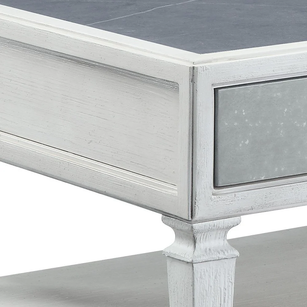 50" Weathered White And Rustic Gray Sintered Stone And Manufactured Wood Rectangular Coffee Table With Two Drawers And Shelf By Homeroots - Image 5