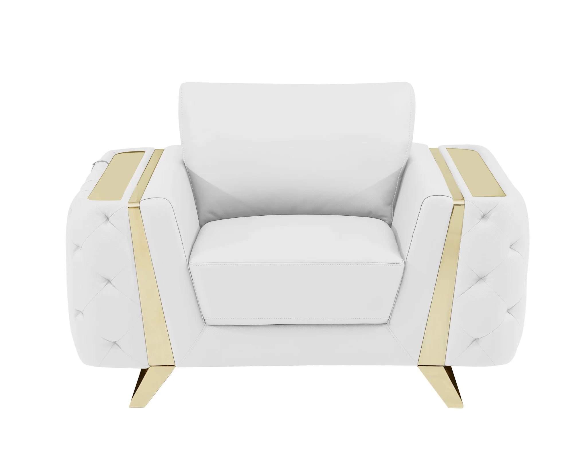 50" White and Gold Genuine Leather Chair Arm Chair By Homeroots - Image 2