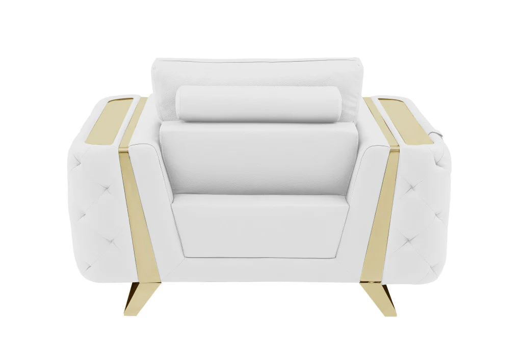 50" White and Gold Genuine Leather Chair Arm Chair By Homeroots - Image 4