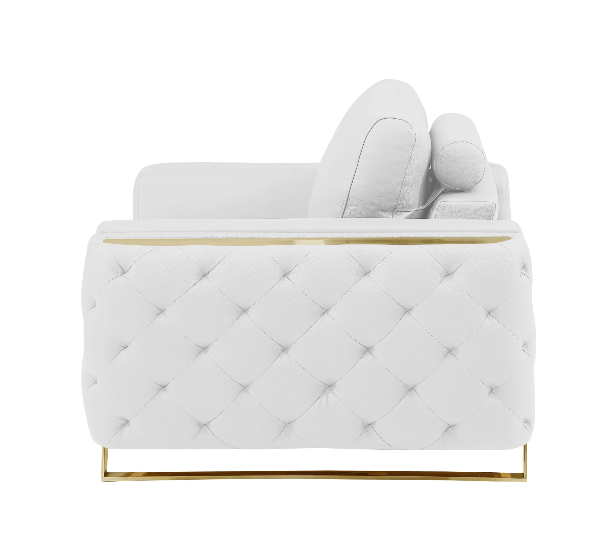 50" White and Gold Genuine Leather Chair Arm Chair By Homeroots - Image 5