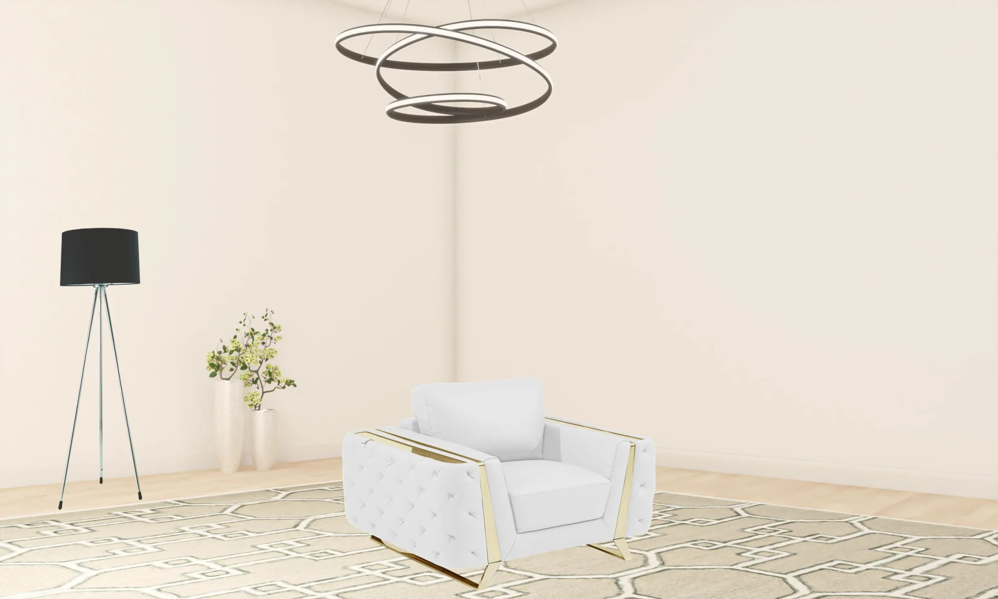 50" White and Gold Genuine Leather Chair Arm Chair By Homeroots - Image 6