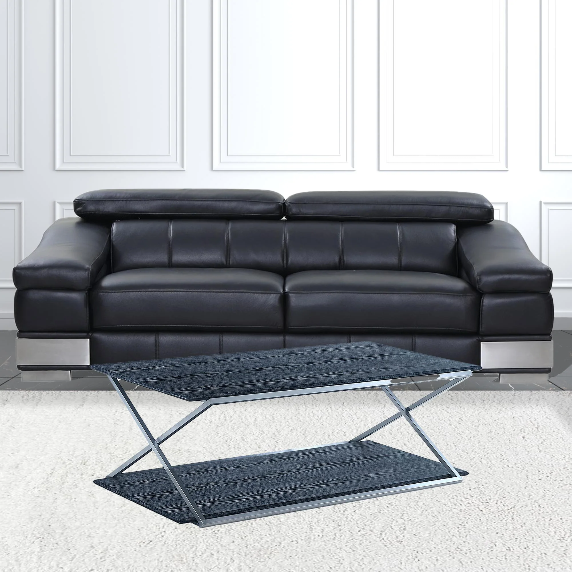51" Black And Silver Rectangular Coffee Table With Shelf By Homeroots - Image 2