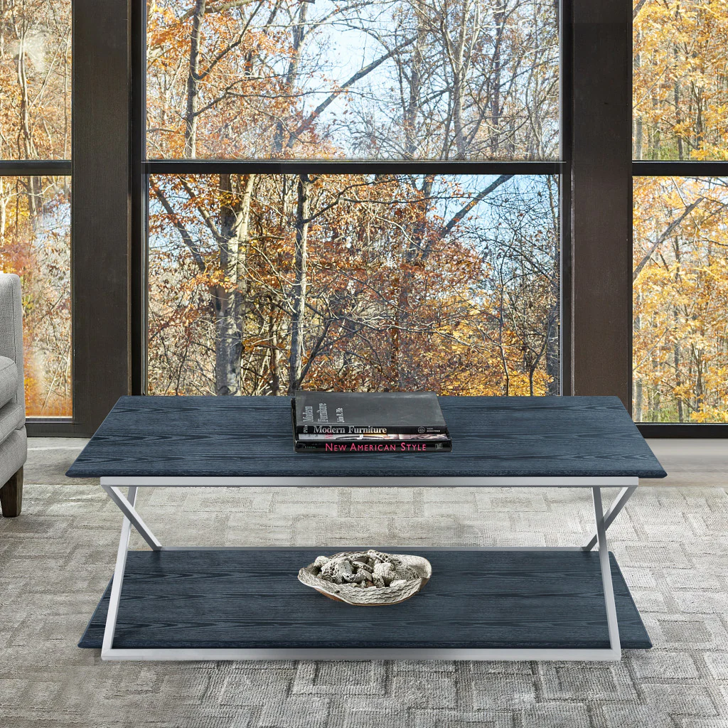 51" Black And Silver Rectangular Coffee Table With Shelf By Homeroots - Image 4