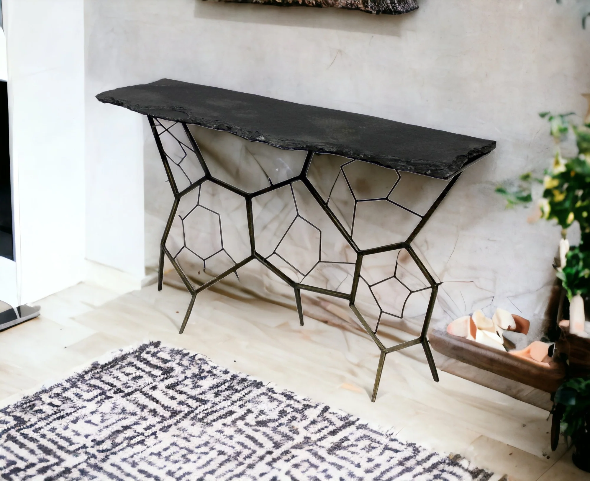 51" Black Stone Abstract Console Table By Homeroots - Image 3