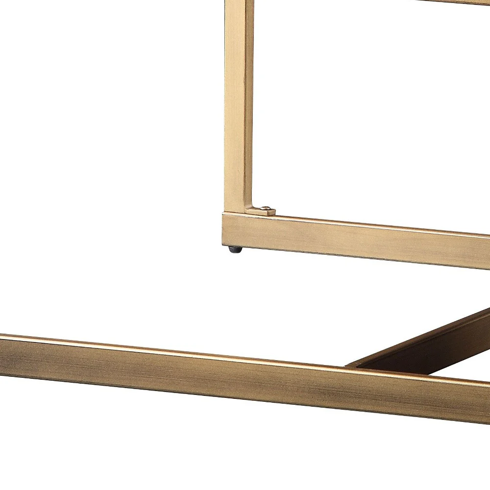 51" Brass And Retro Brown Leather Rectangular Coffee Table By Homeroots - Image 4