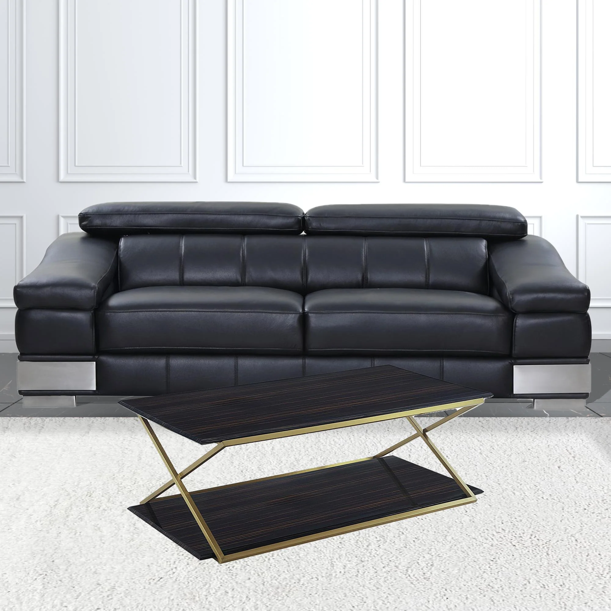 51" Dark Brown And Gold Rectangular Coffee Table With Shelf By Homeroots - Image 2