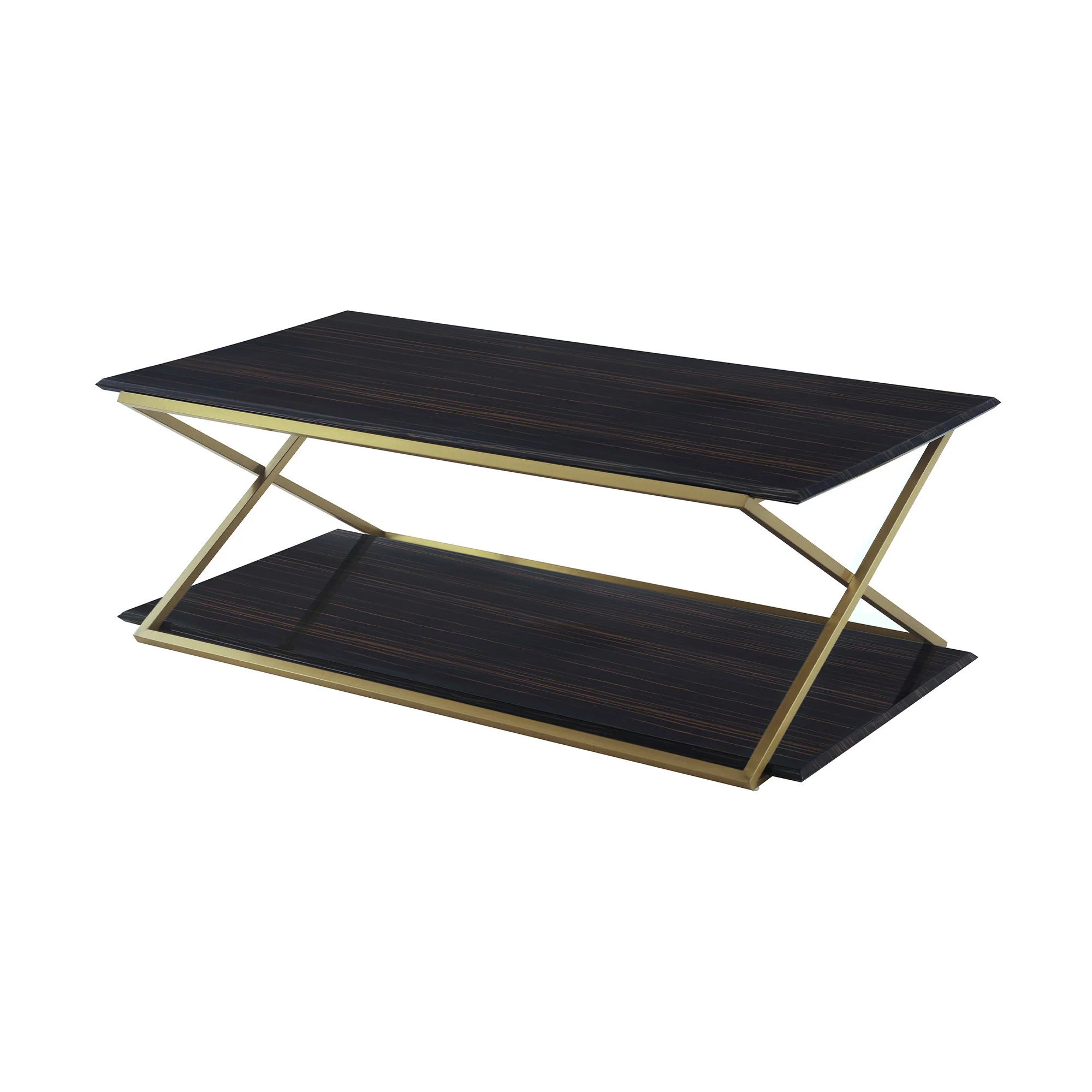 51" Dark Brown And Gold Rectangular Coffee Table With Shelf By Homeroots - Image 3