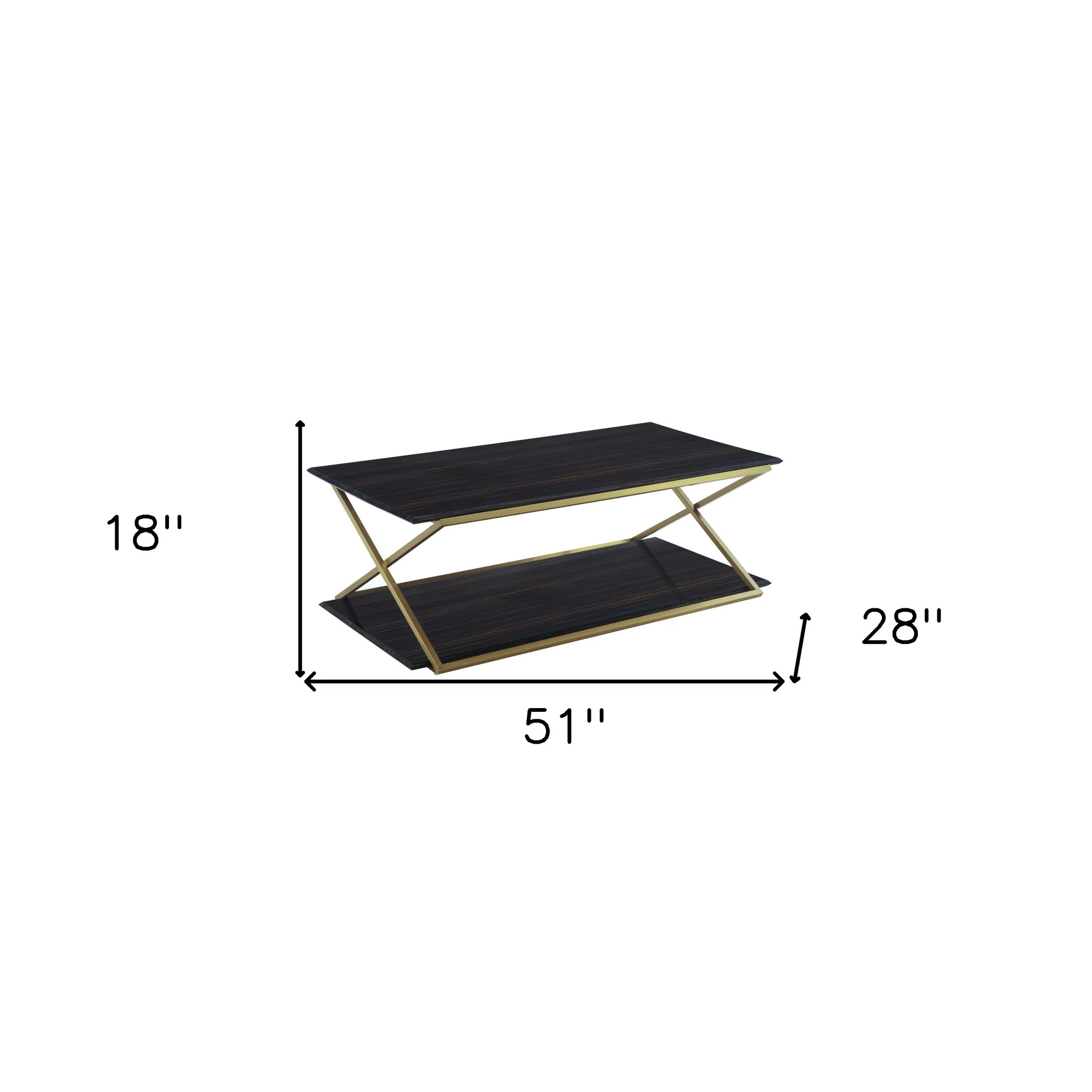 51" Dark Brown And Gold Rectangular Coffee Table With Shelf By Homeroots - Image 5