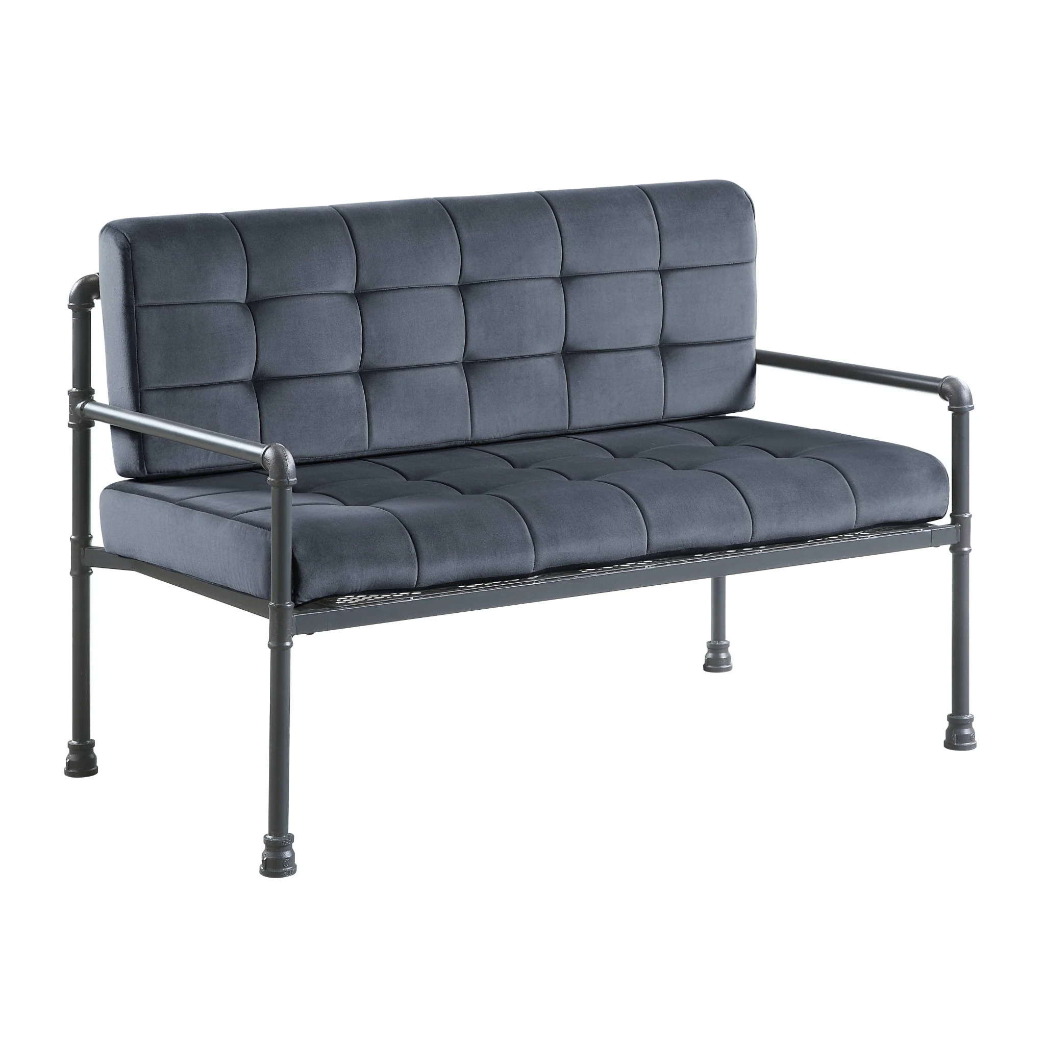 51" Gray Tufted Velvet And Gray Love Seat By Homeroots - Image 2