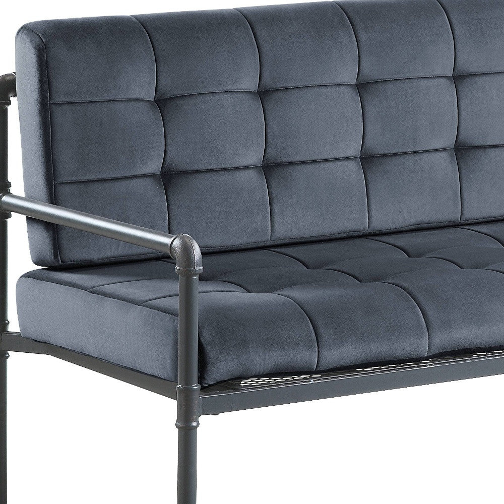 51" Gray Tufted Velvet And Gray Love Seat By Homeroots - Image 4