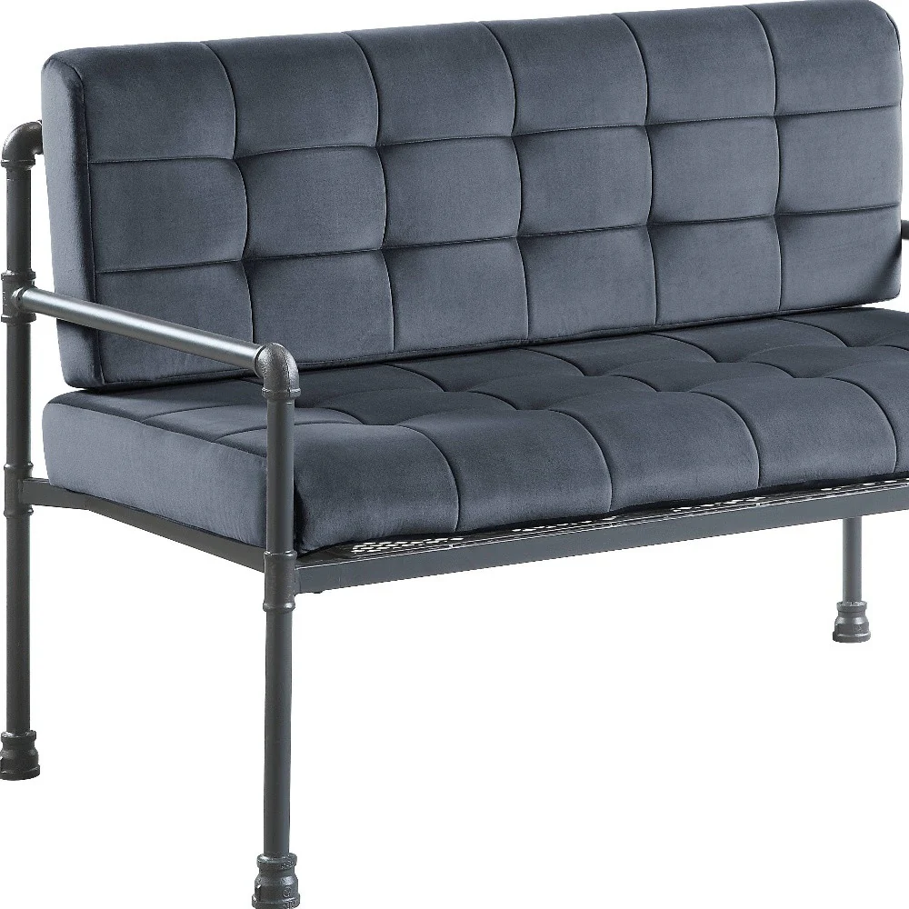 51" Gray Tufted Velvet And Gray Love Seat By Homeroots - Image 5