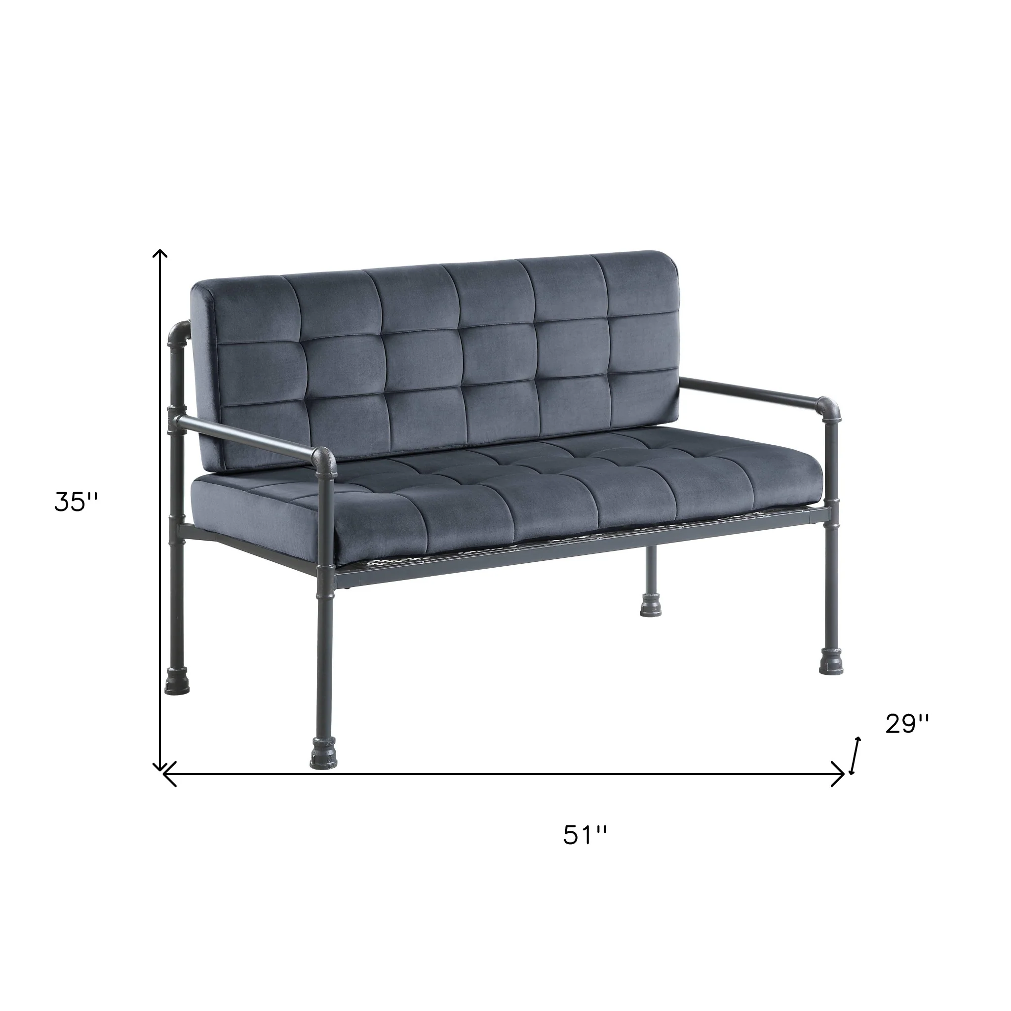 51" Gray Tufted Velvet And Gray Love Seat By Homeroots - Image 6